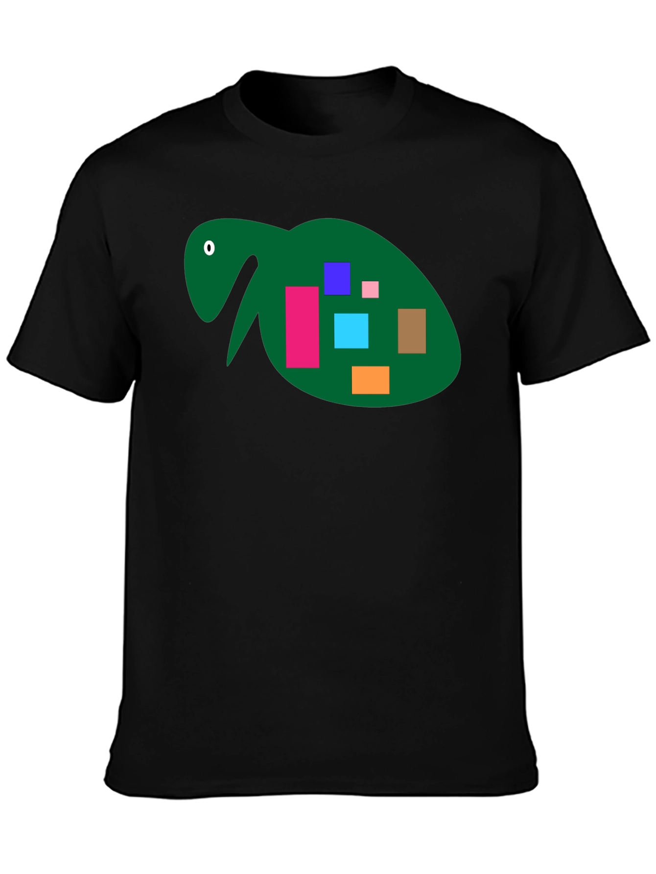 Abstract Turtle Graphic Tee - Black Cotton Casual