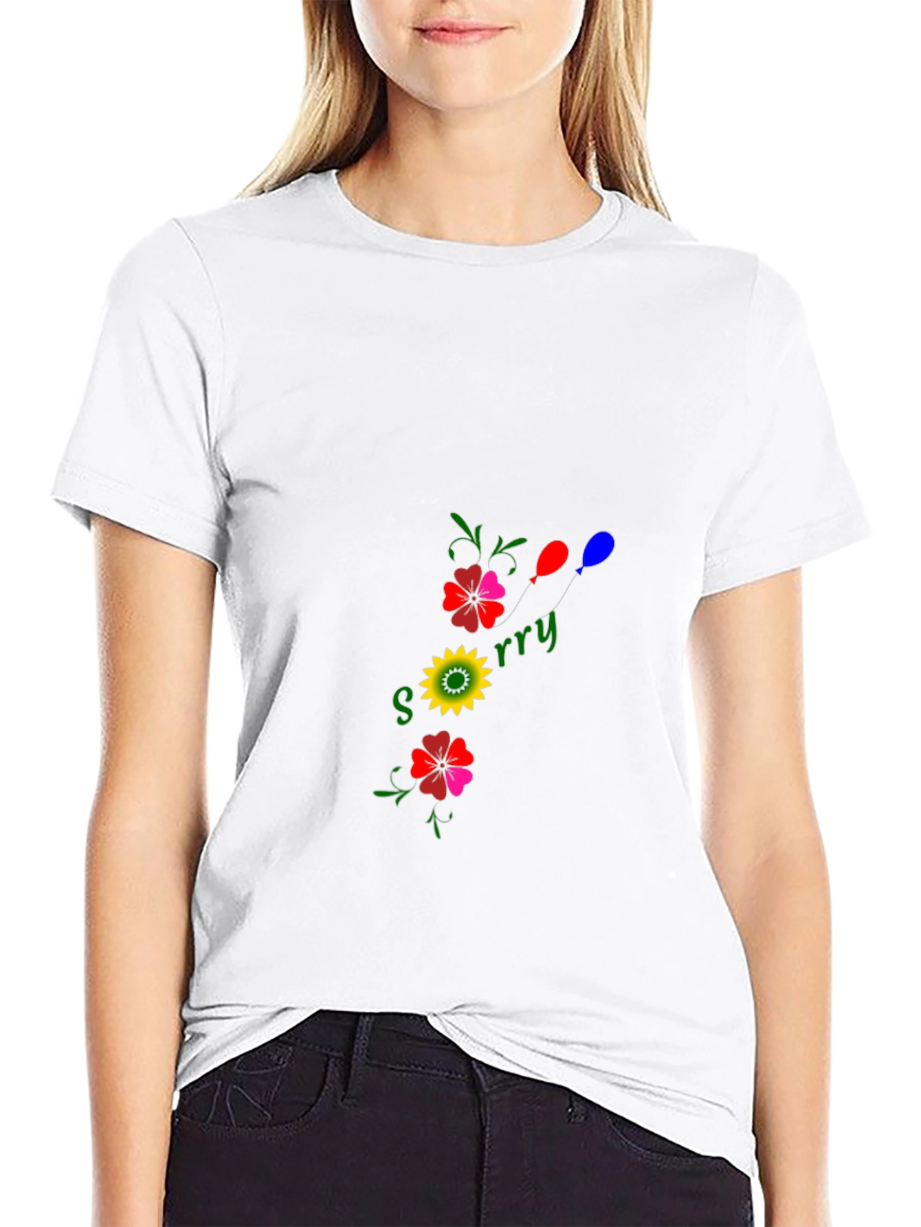 Sorry Floral Graphic Black T-Shirt