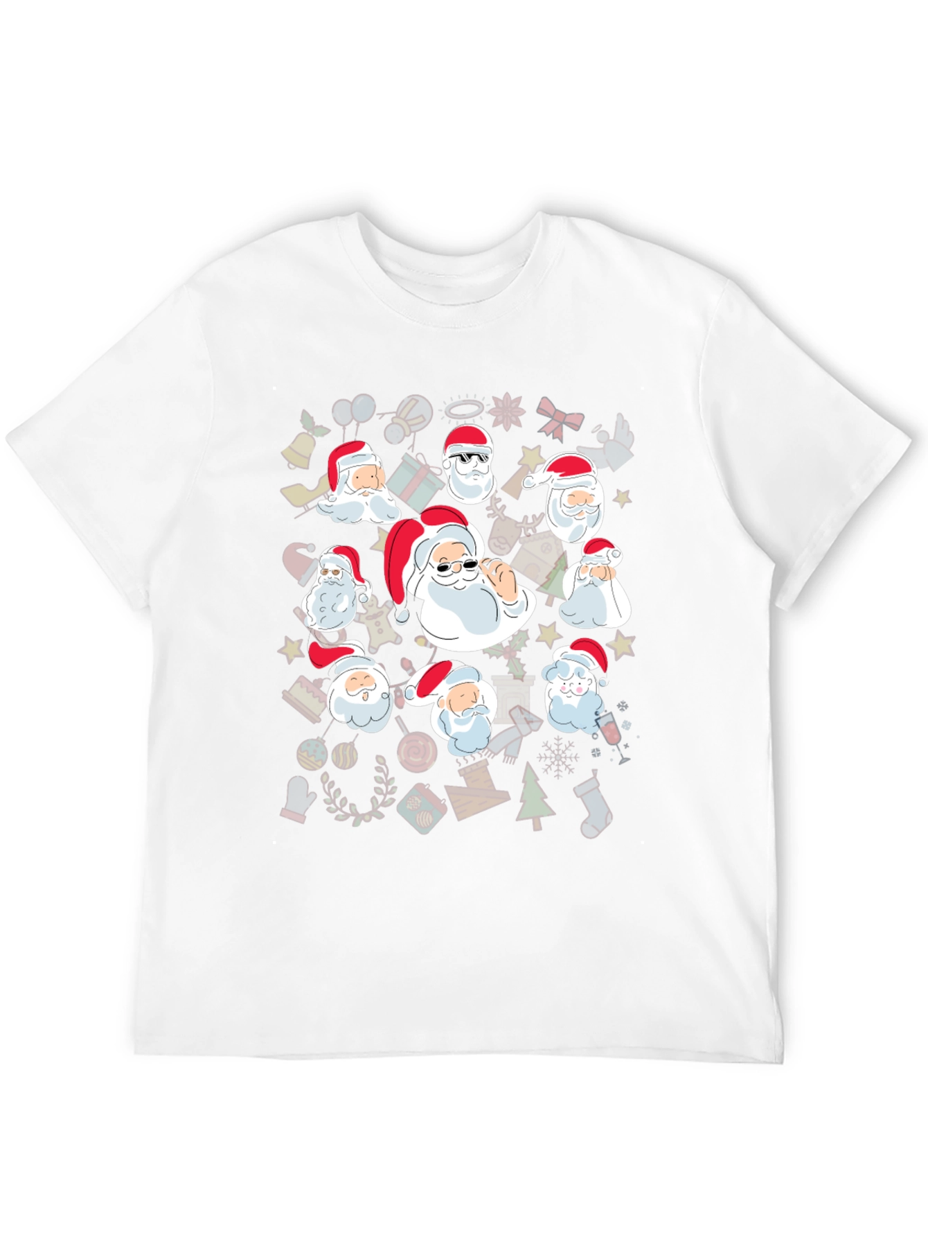 Festive Santa Heads Graphic Tee - Holiday Cheer