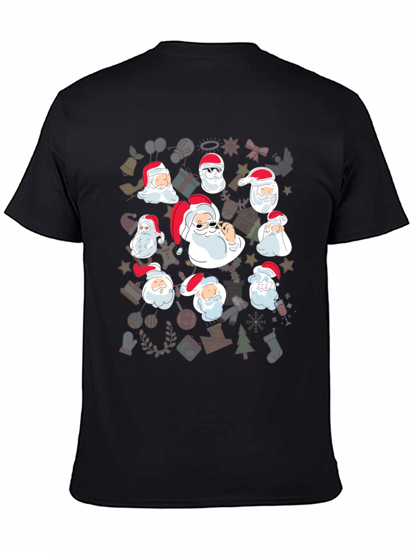 Festive Santa Heads Graphic Tee - Holiday Cheer