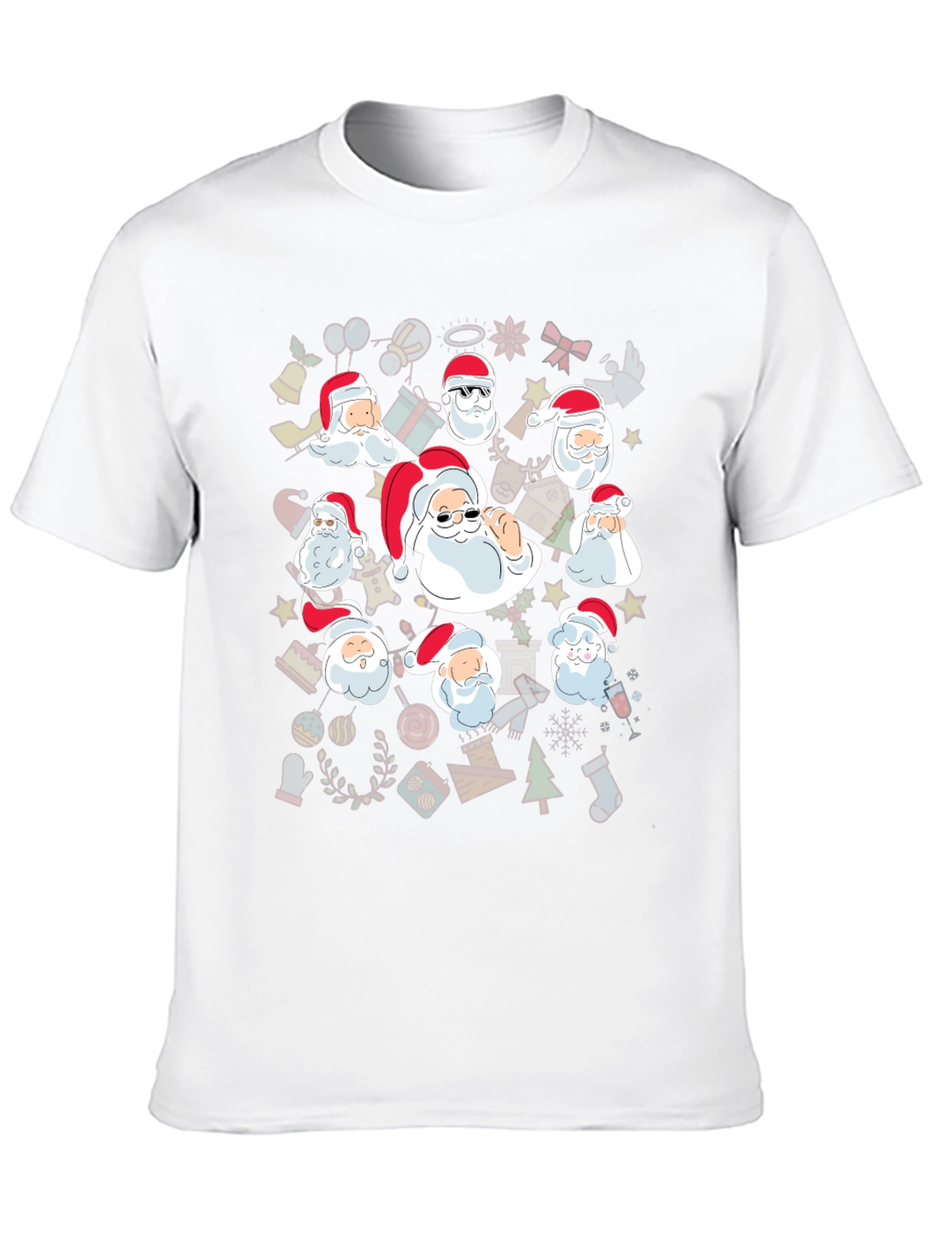 Festive Santa Heads Graphic Tee - Holiday Cheer