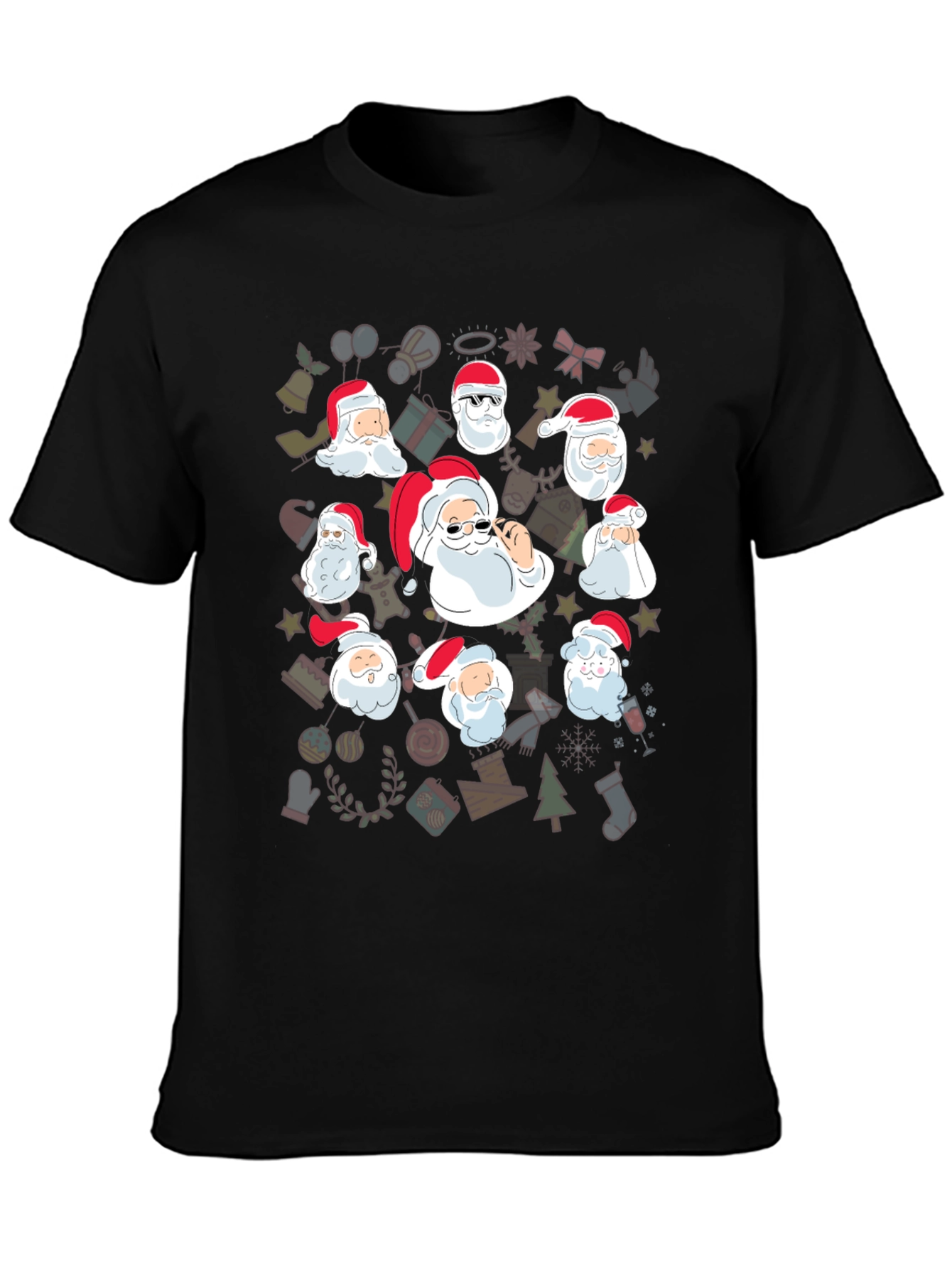 Festive Santa Heads Graphic Tee - Holiday Cheer