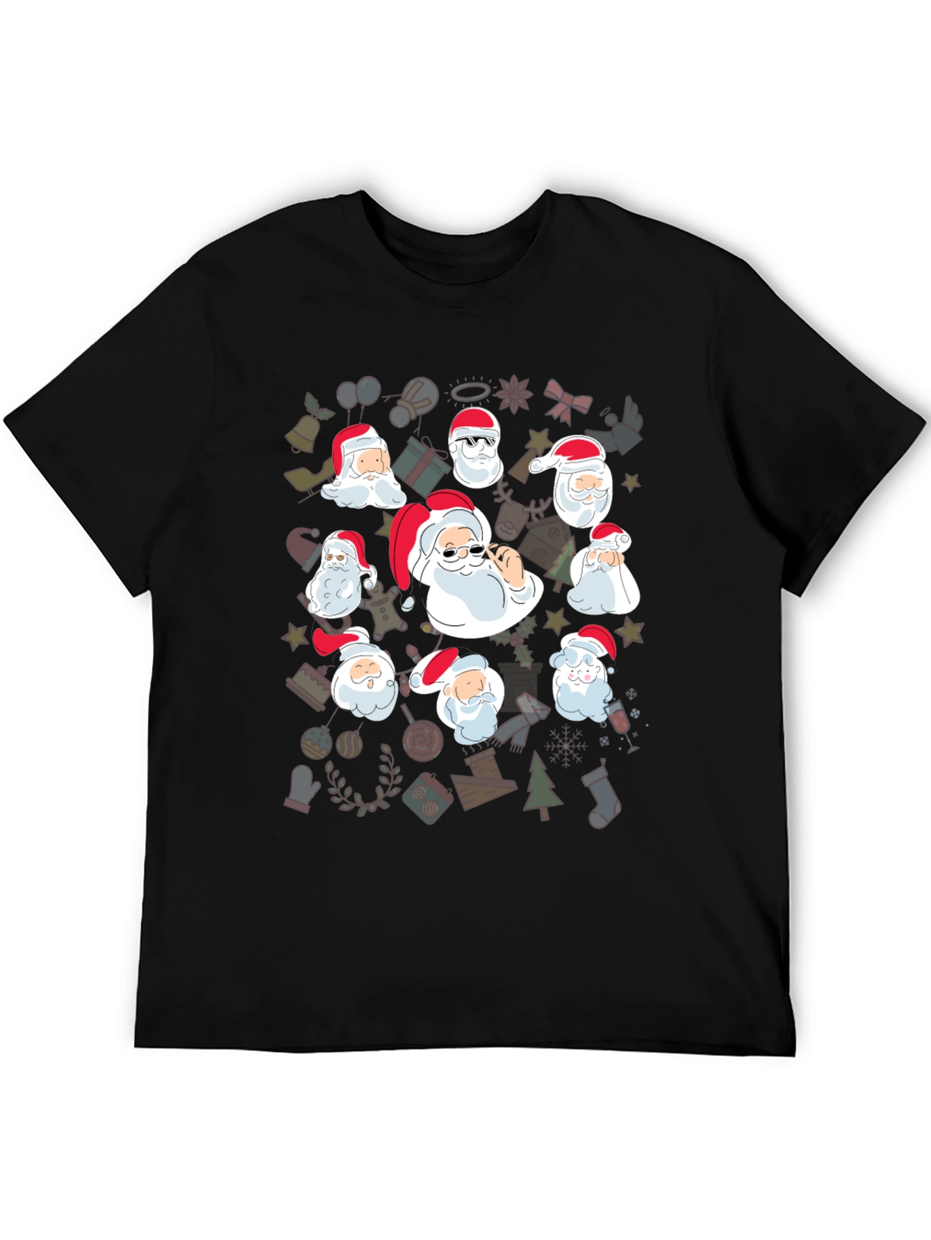 Festive Santa Heads Graphic Tee - Holiday Cheer