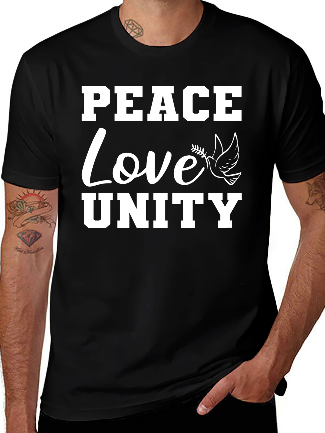 Peace Love Unity Graphic Tee - Black Casual T-Shirt