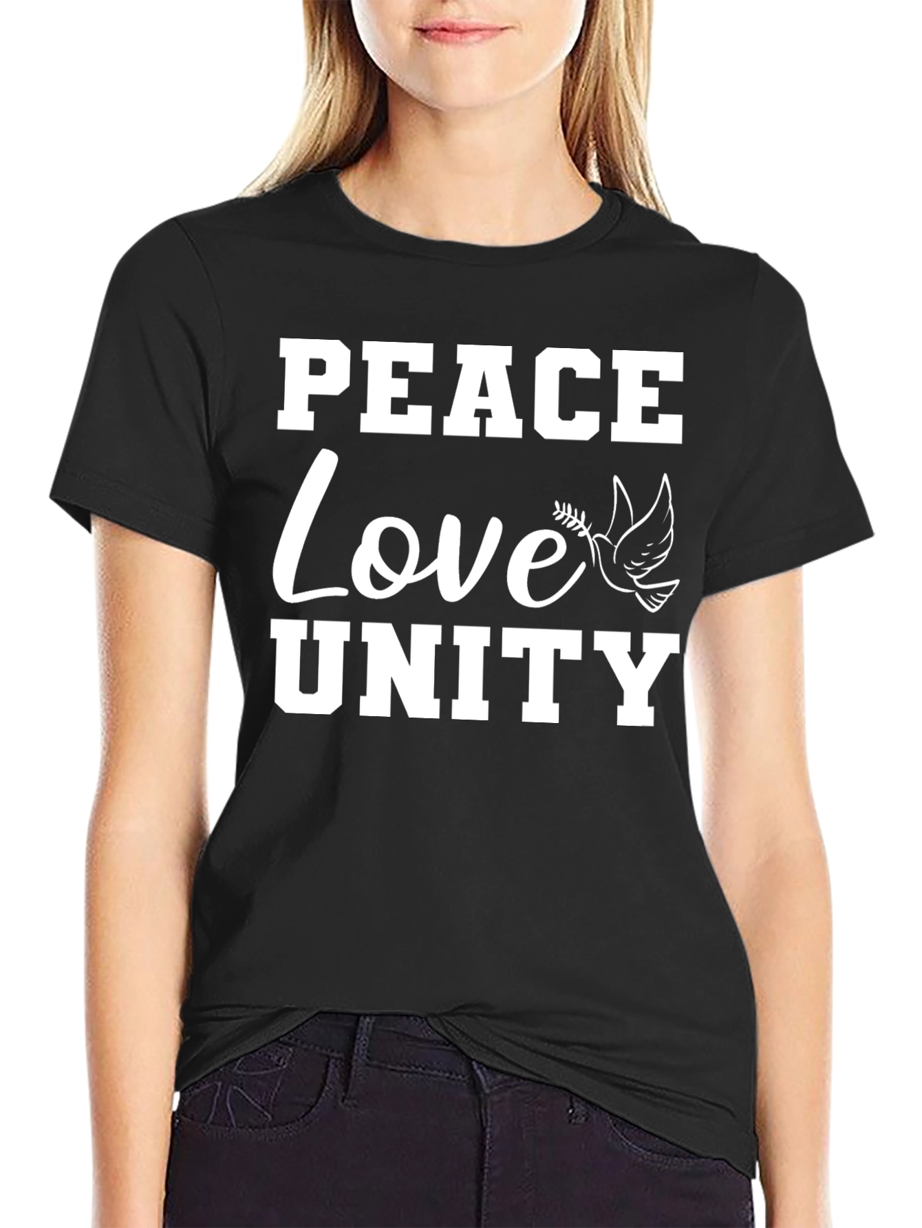 Peace Love Unity Graphic Tee - Black Casual T-Shirt