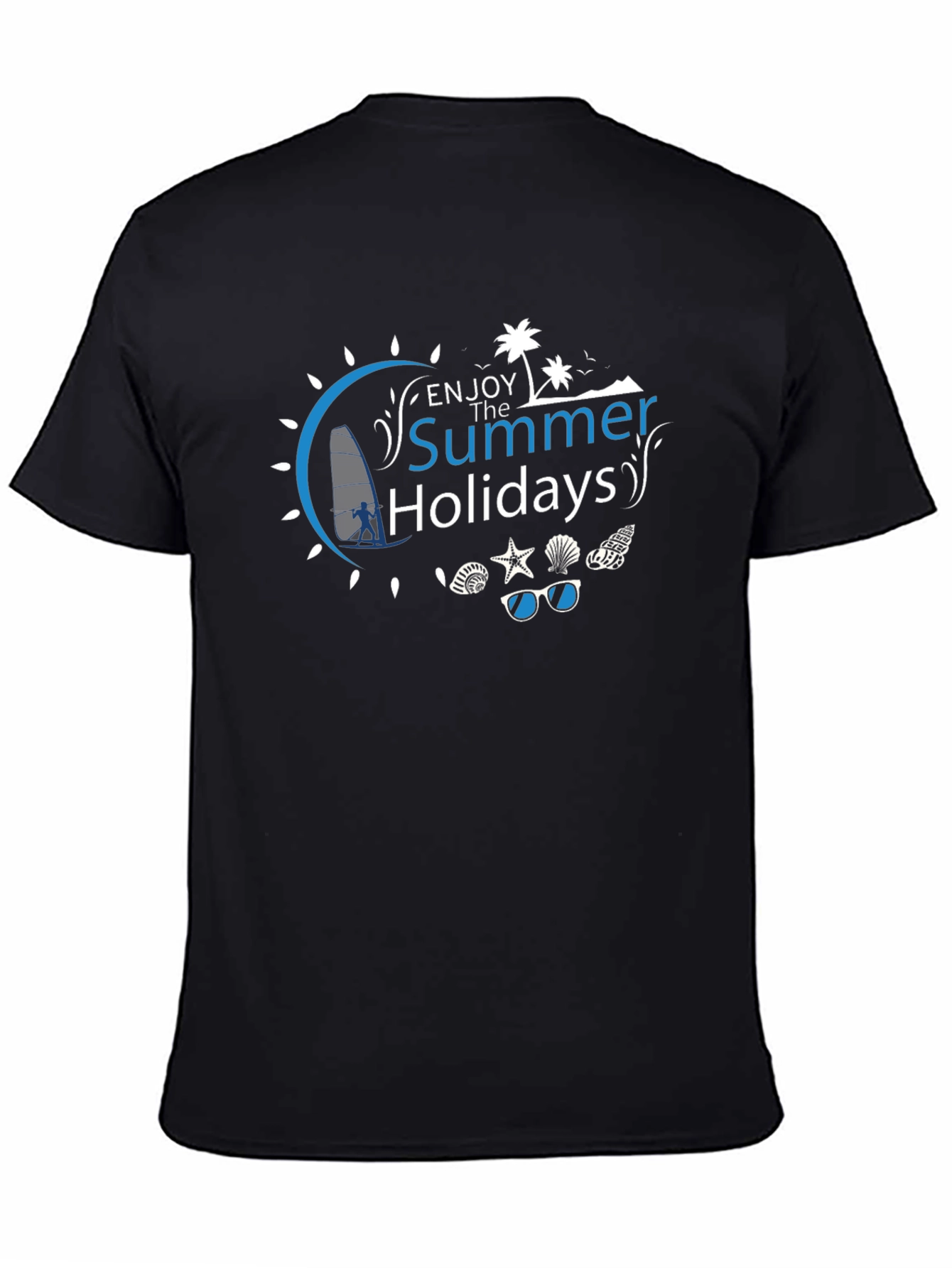 Summer Holiday Graphic Tee - Black Cotton T-Shirt