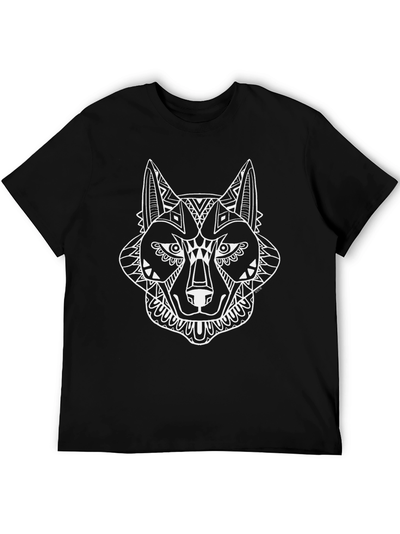 Wolf Graphic Black T-Shirt - Aztec Tribal Design