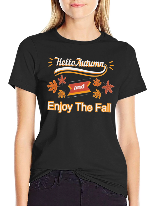 Hello Autumn Enjoy The Fall Black T-Shirt