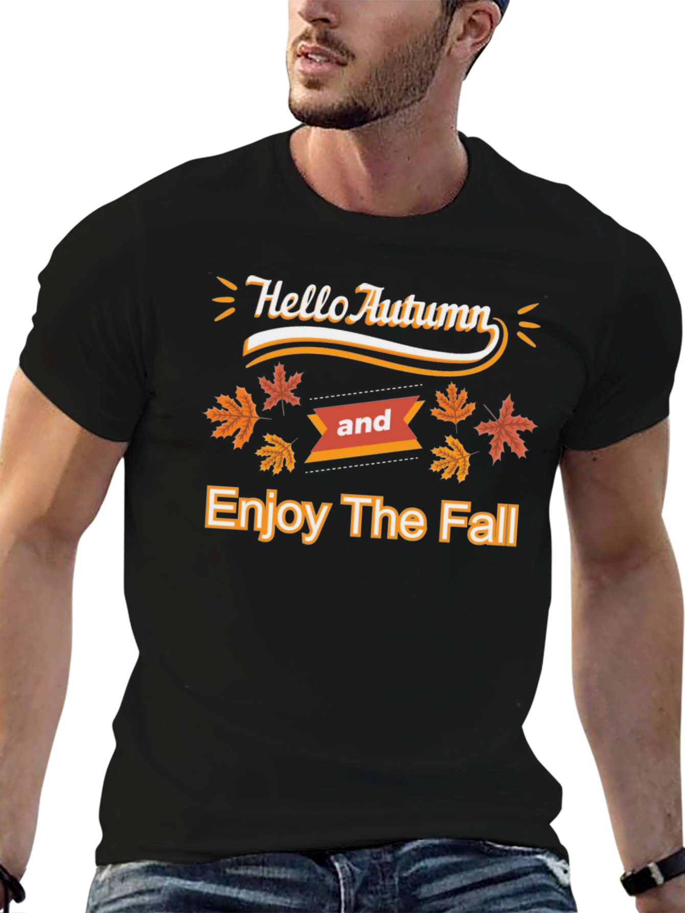 Hello Autumn Enjoy The Fall Black T-Shirt