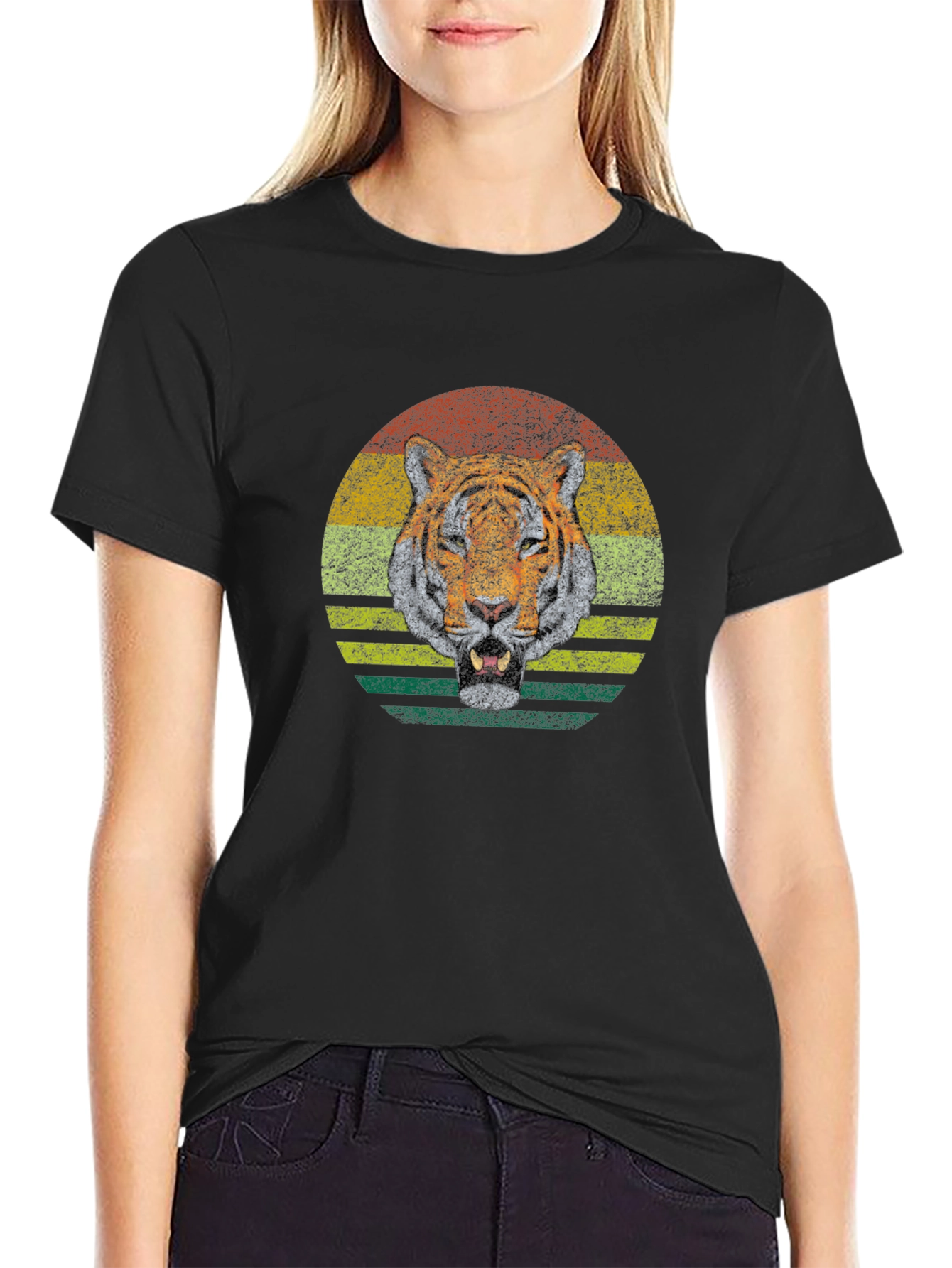 Retro Tiger Graphic Tee - Classic Crew Neck