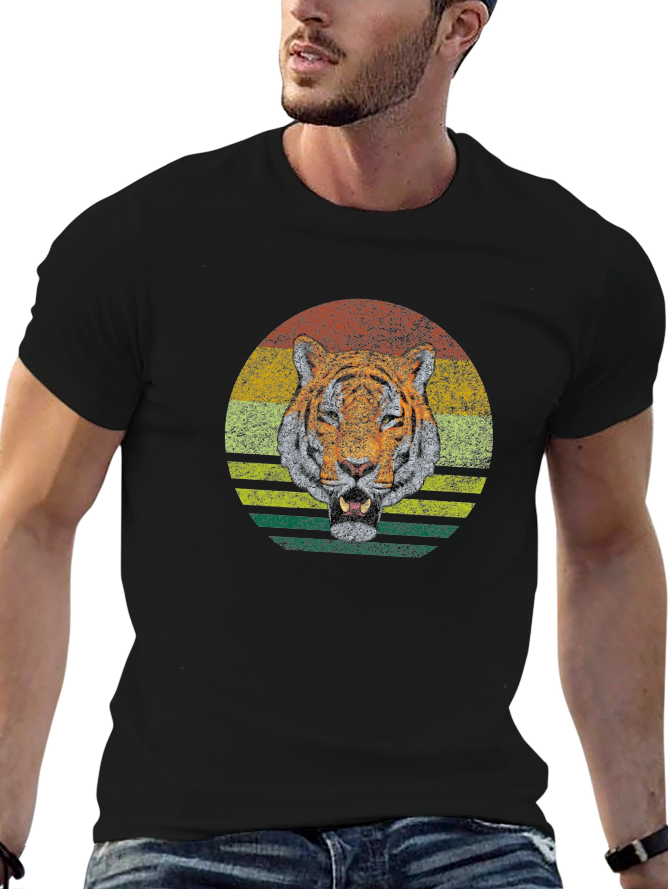 Retro Tiger Graphic Tee - Classic Crew Neck