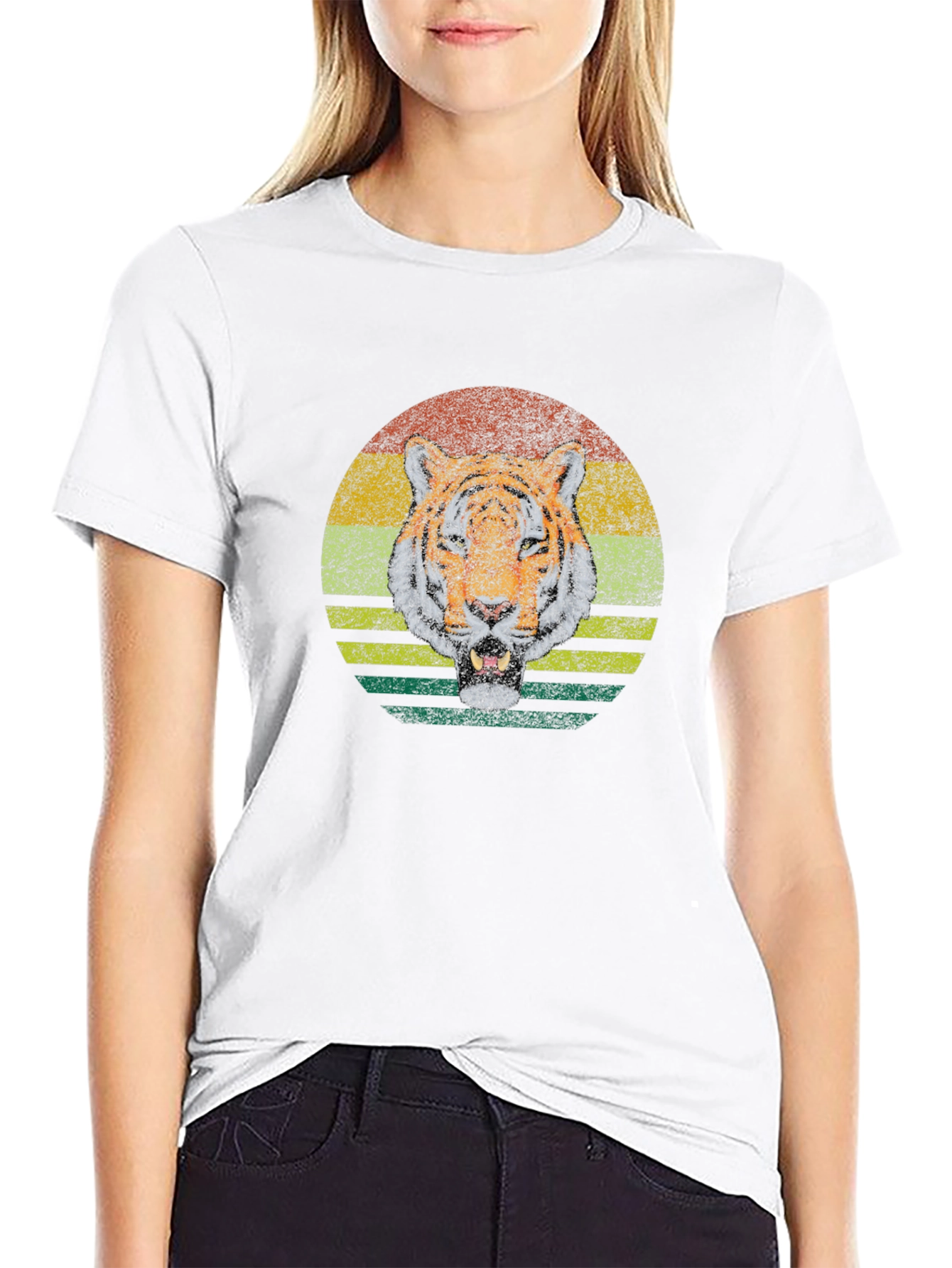 Retro Tiger Graphic Tee - Classic Crew Neck