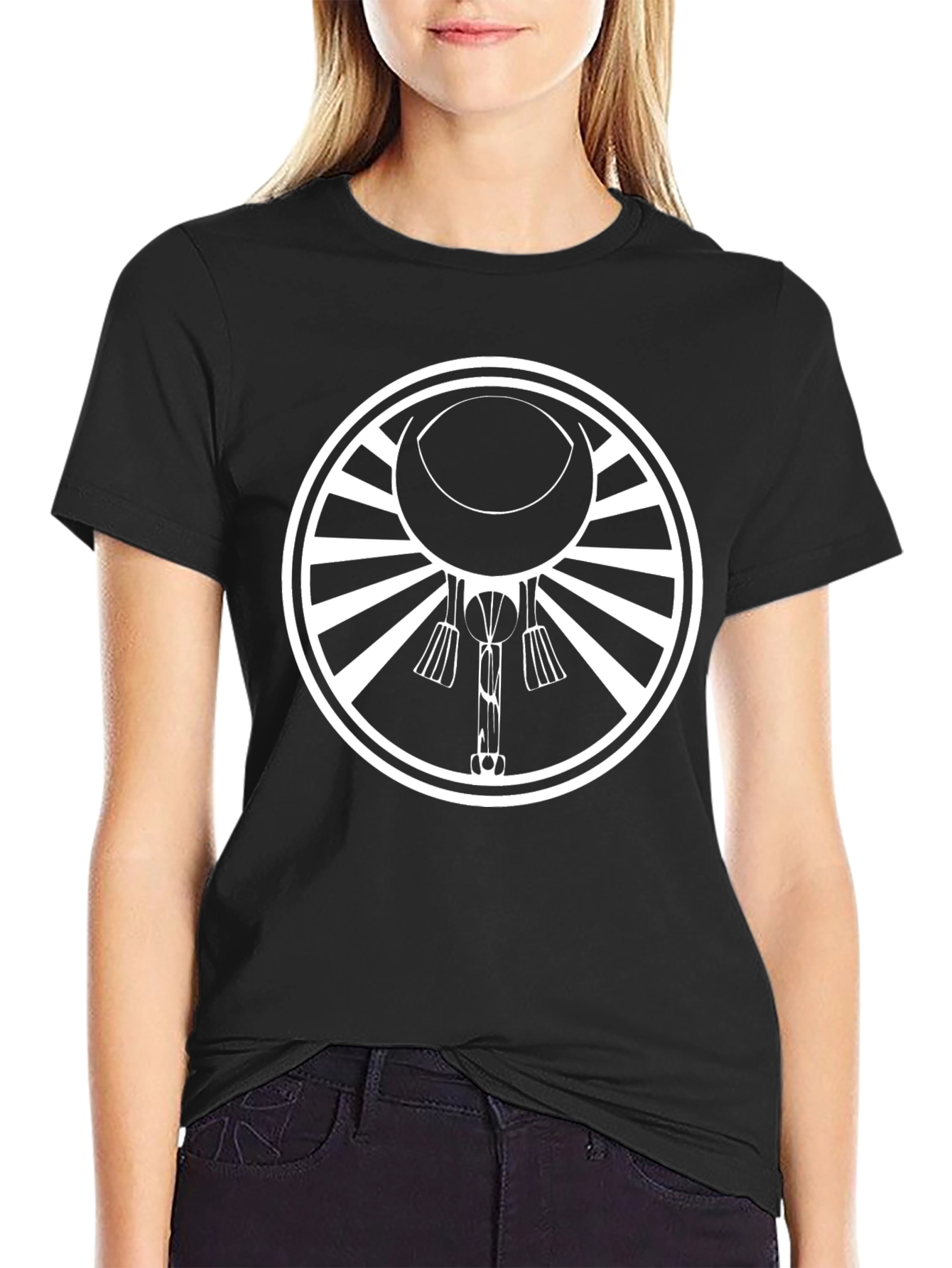 Black Graphic Tee with Crescent Moon Design