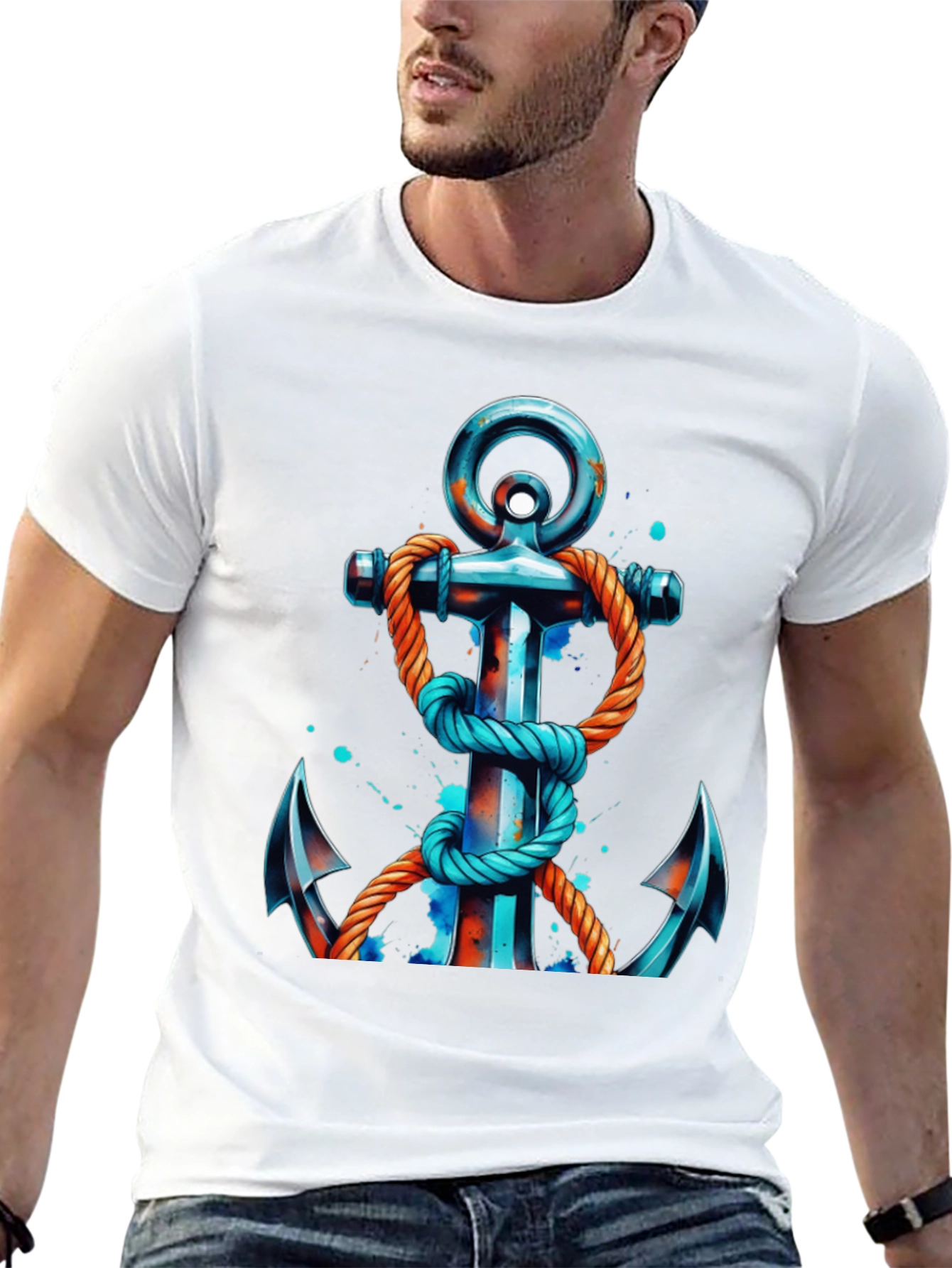 Nautical Anchor Graphic Tee - Black