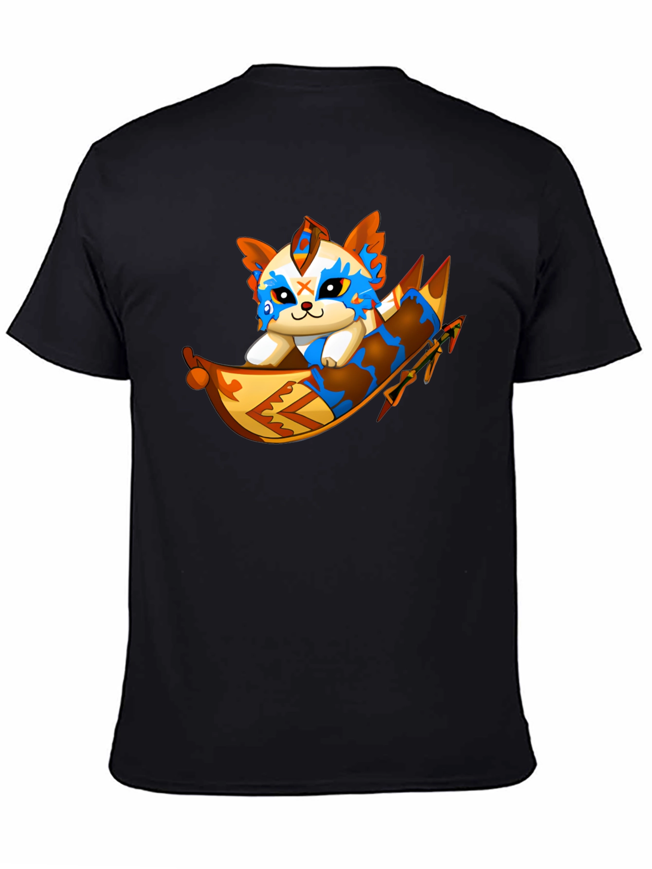 Cartoon Cat Rafting Black T-Shirt