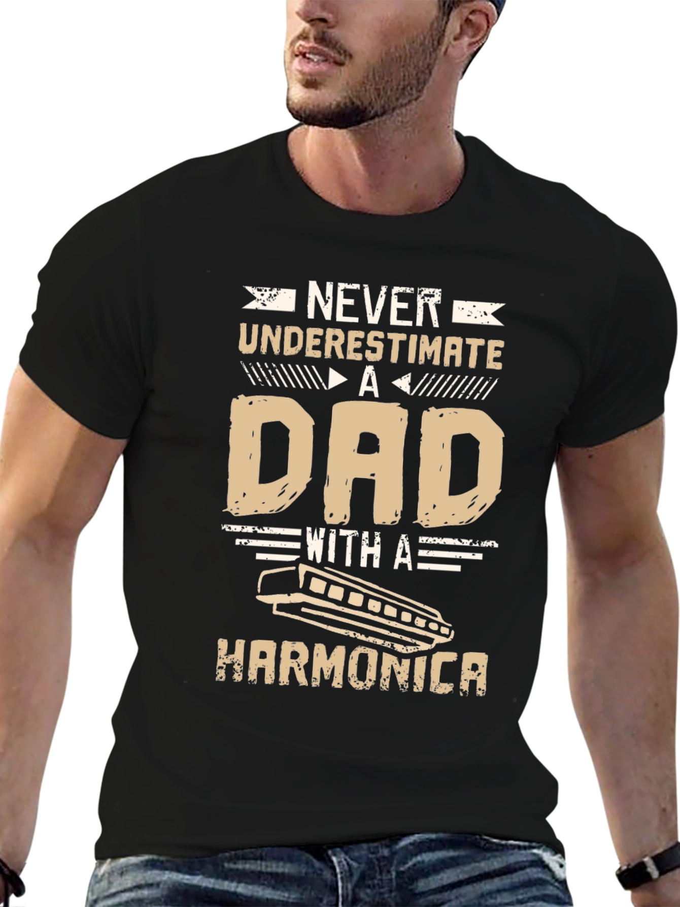 Dad Harmonica T-Shirt - Never Underestimate!