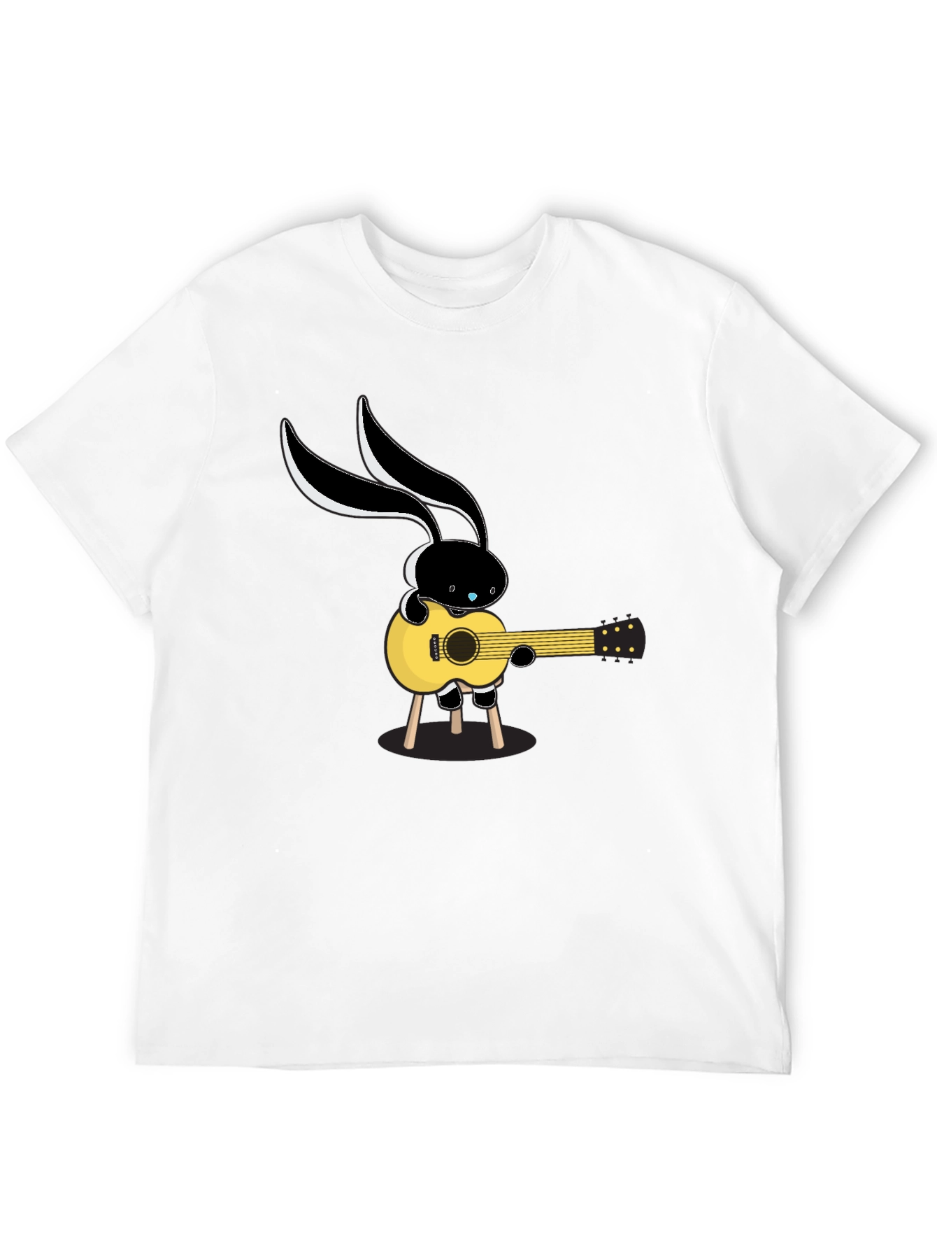 Cool Cartoon Bunny Guitarist Black T-Shirt