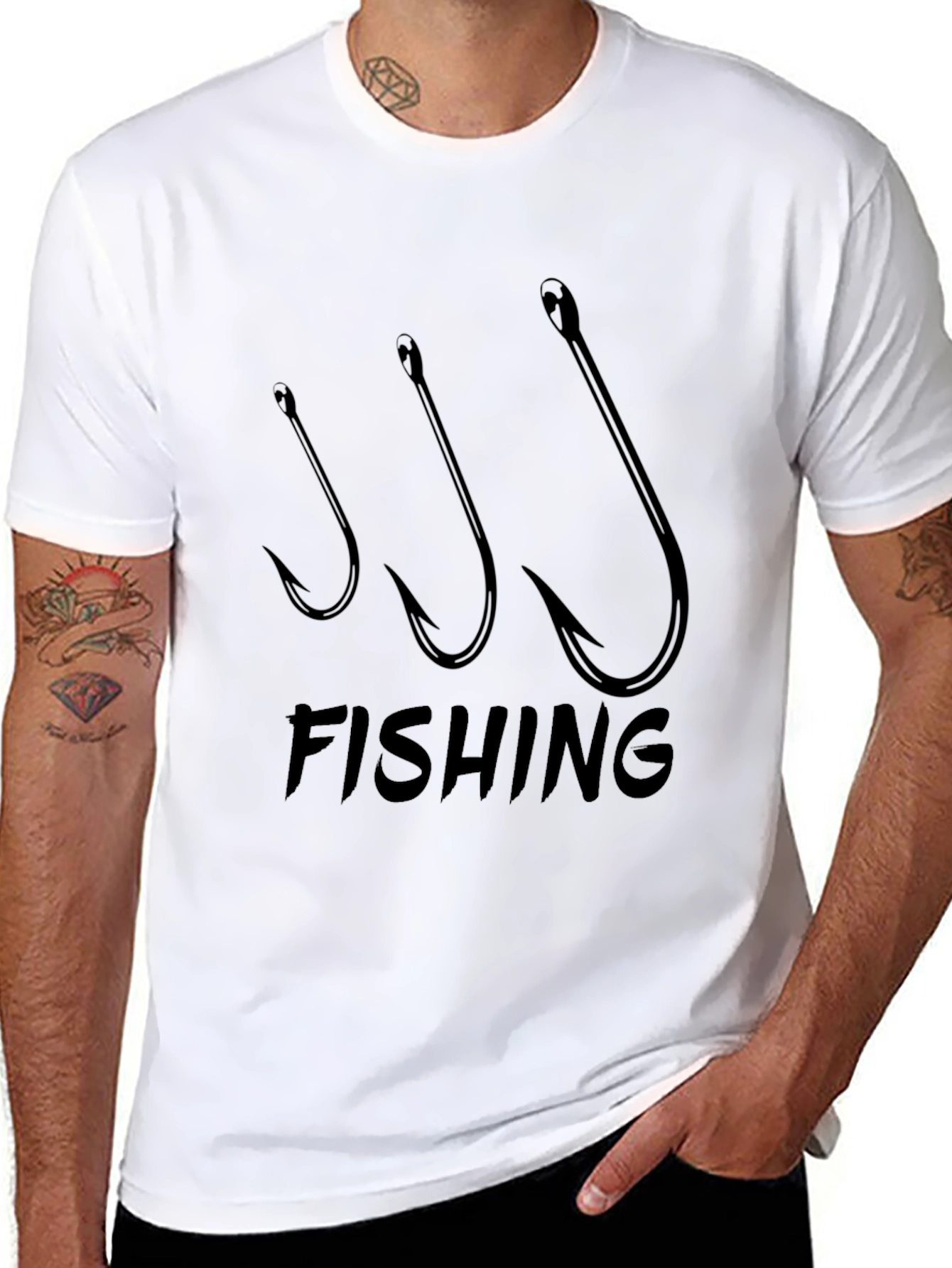 Fishing Hooks Black T-Shirt - Angler Design