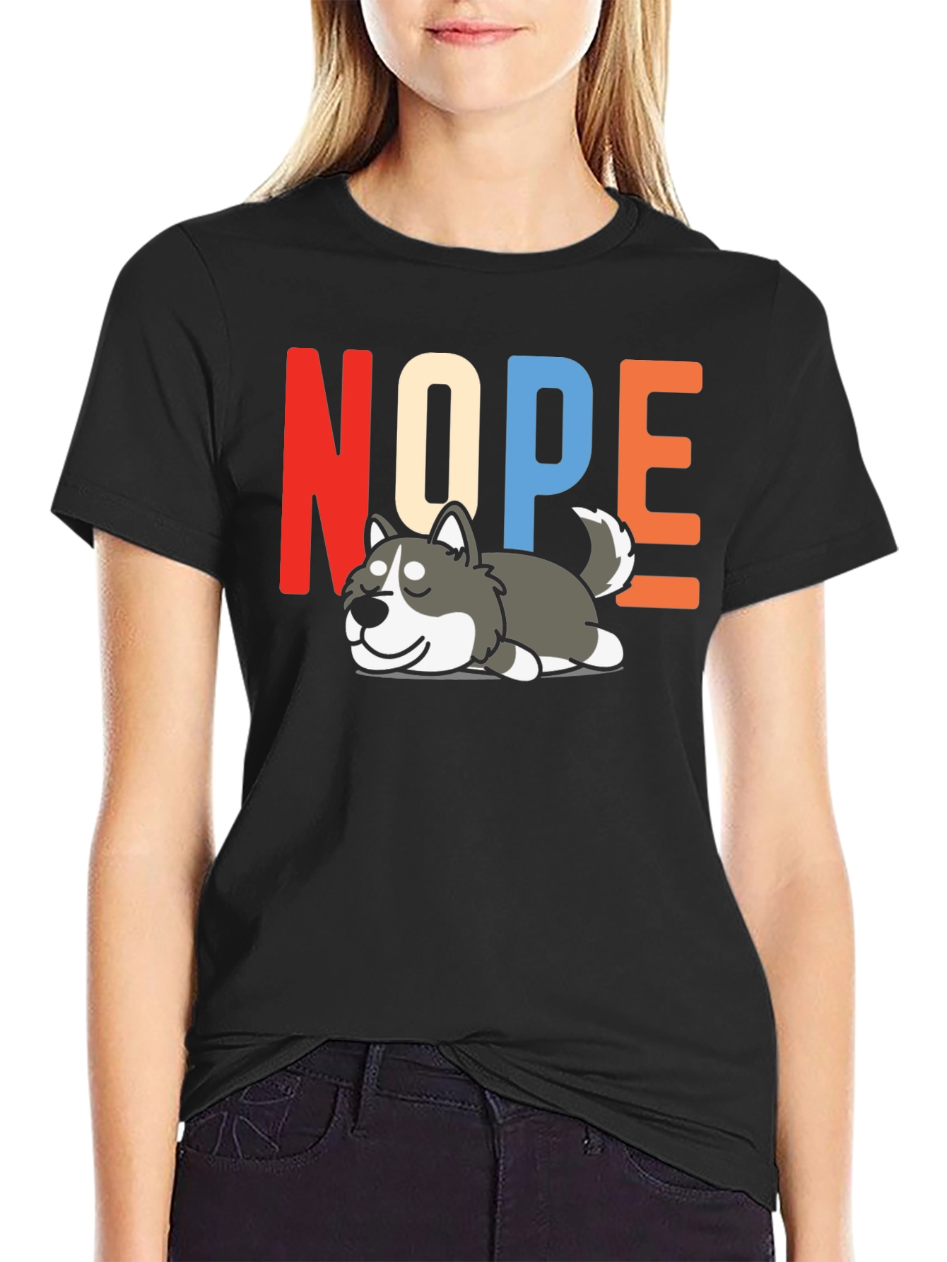 Nope Husky T-Shirt - Funny Lazy Dog Graphic Tee