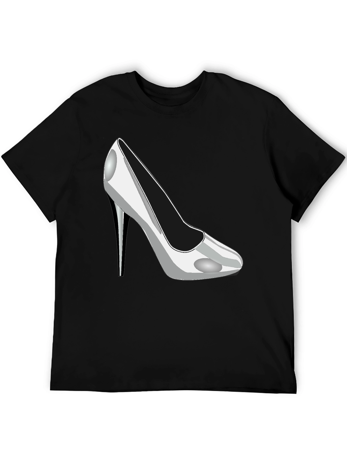 Mens Black T-Shirt with Silver High Heel Shoe Print
