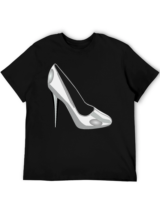 Mens Black T-Shirt with Silver High Heel Shoe Print