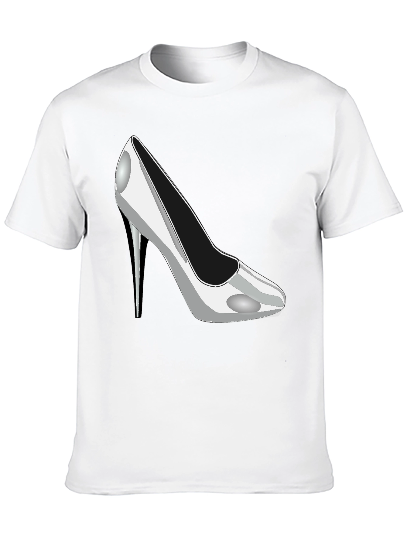 Mens Black T-Shirt with Silver High Heel Shoe Print