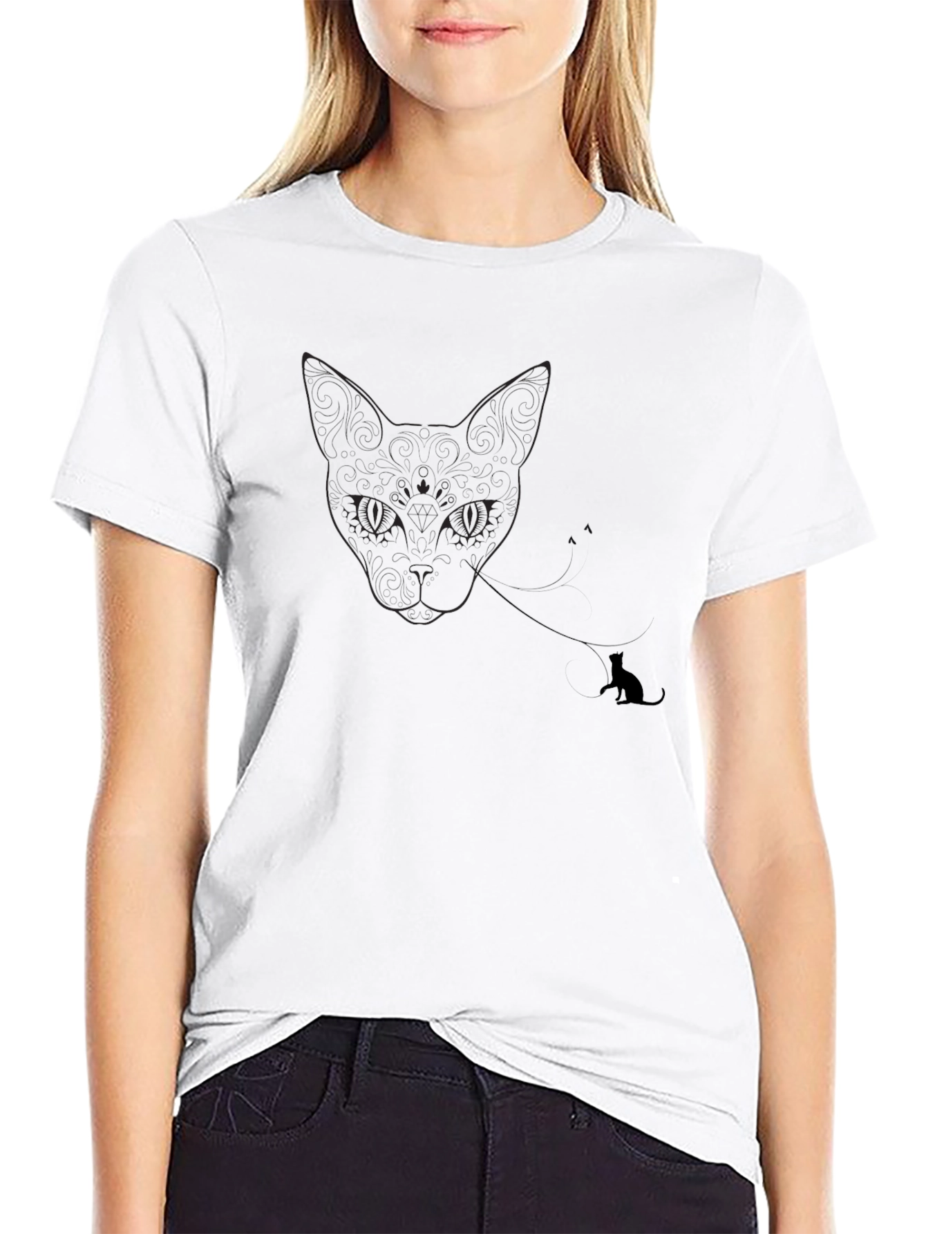 Black Cat Outline T-Shirt