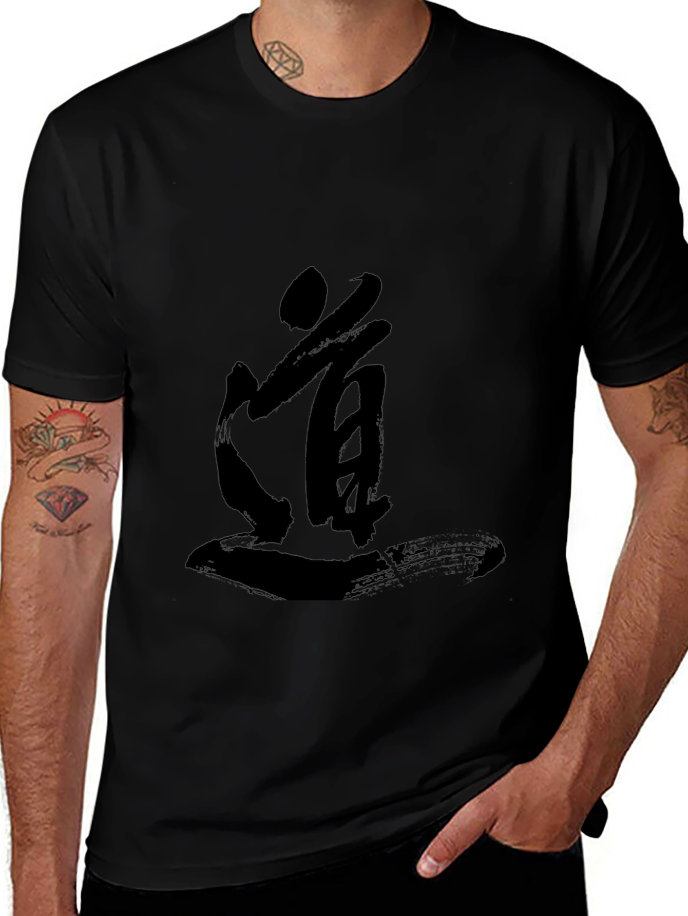 Mens Black T-shirt with Japanese Calligraphy