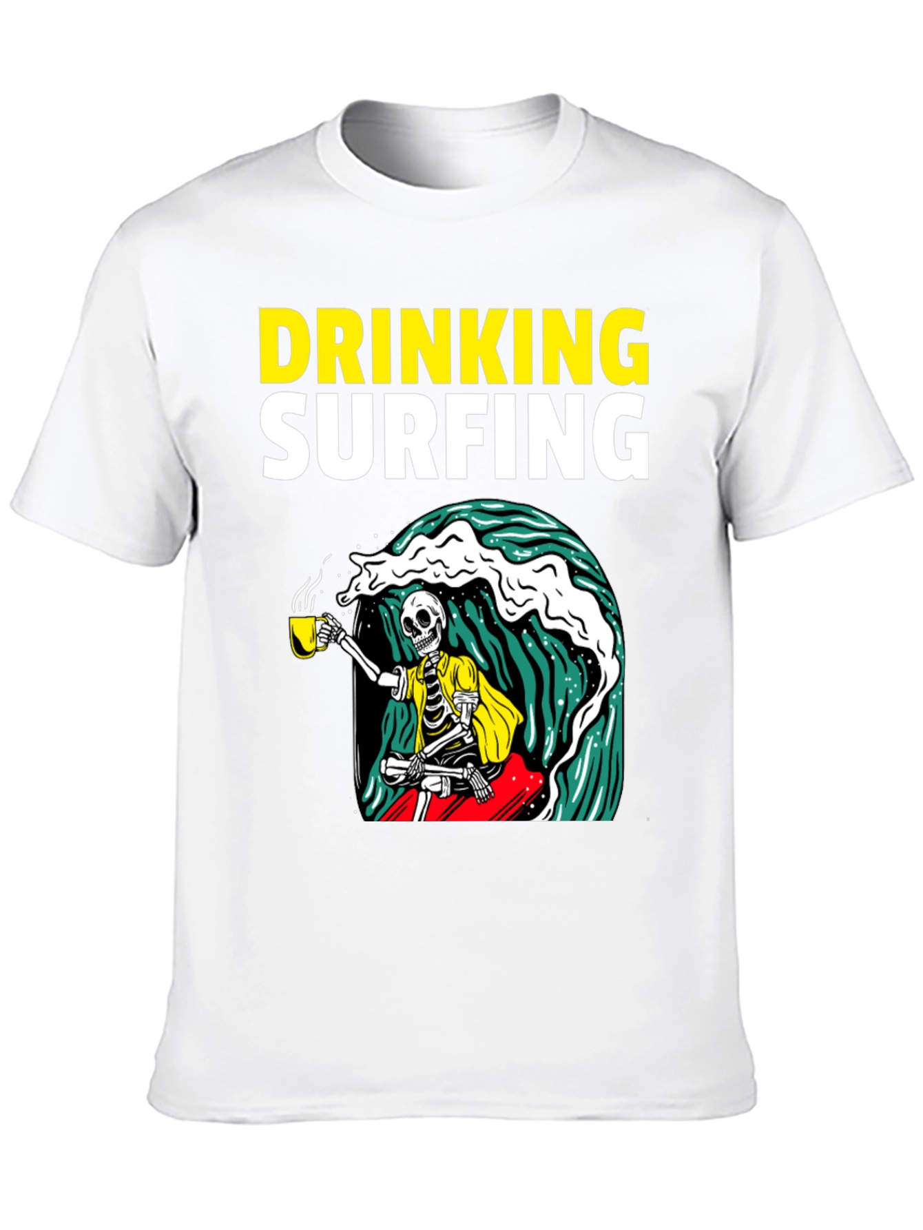 Drinking Surfing Skeleton Graphic Tee