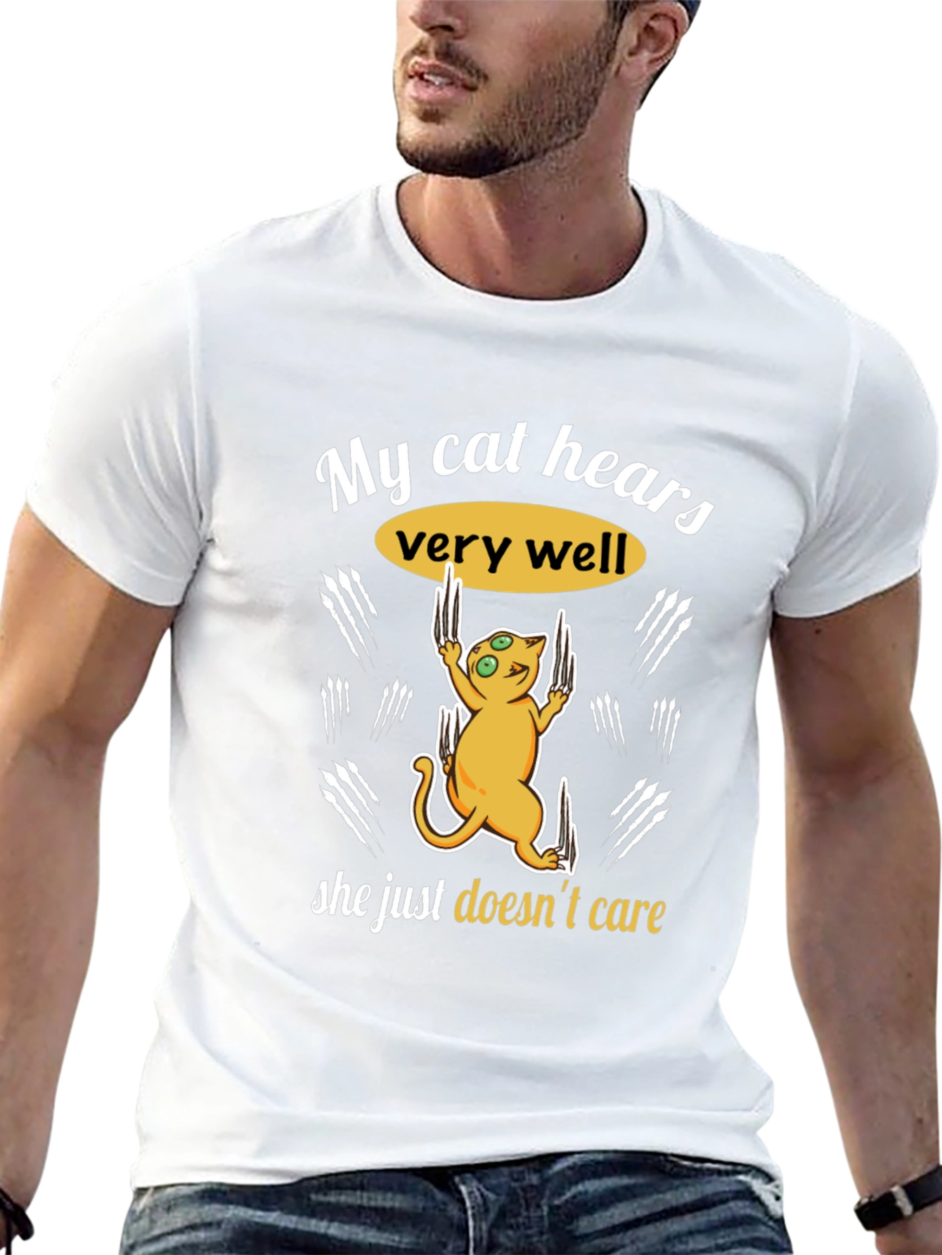 Funny Cat Hear T-Shirt - She Doesnt Care