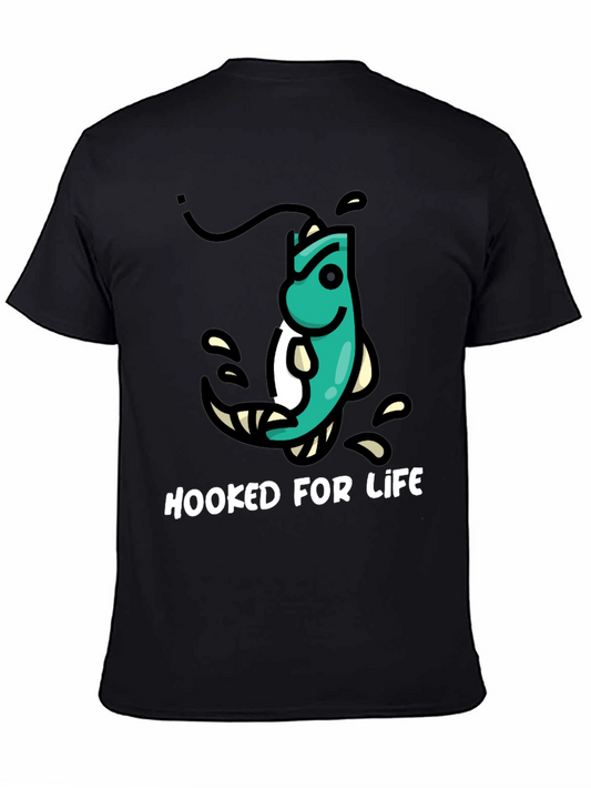 Hooked For Life Fishing T-Shirt - Black