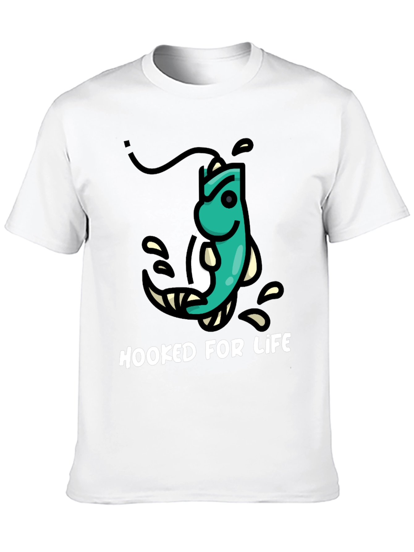 Hooked For Life Fishing T-Shirt - Black