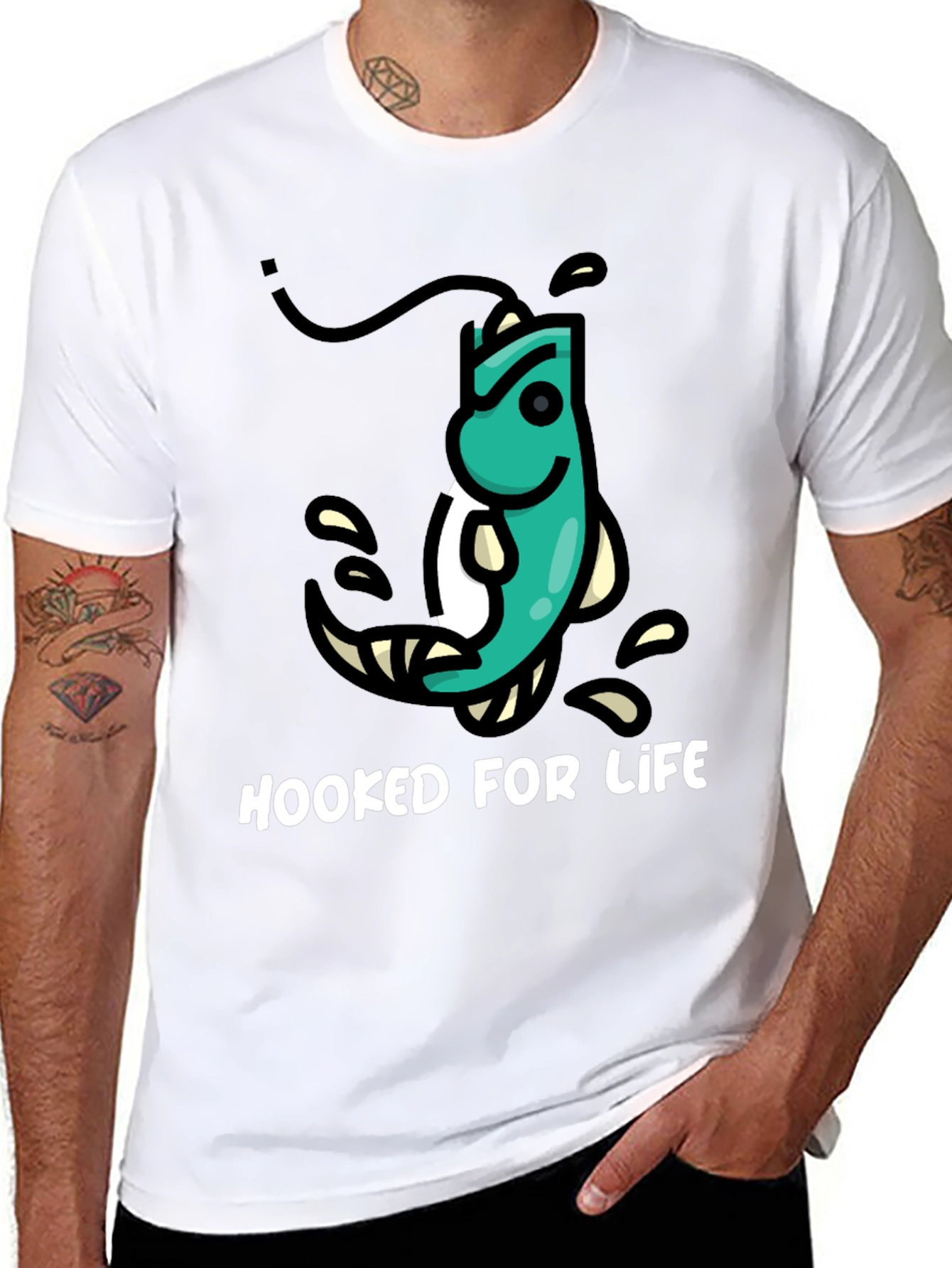 Hooked For Life Fishing T-Shirt - Black