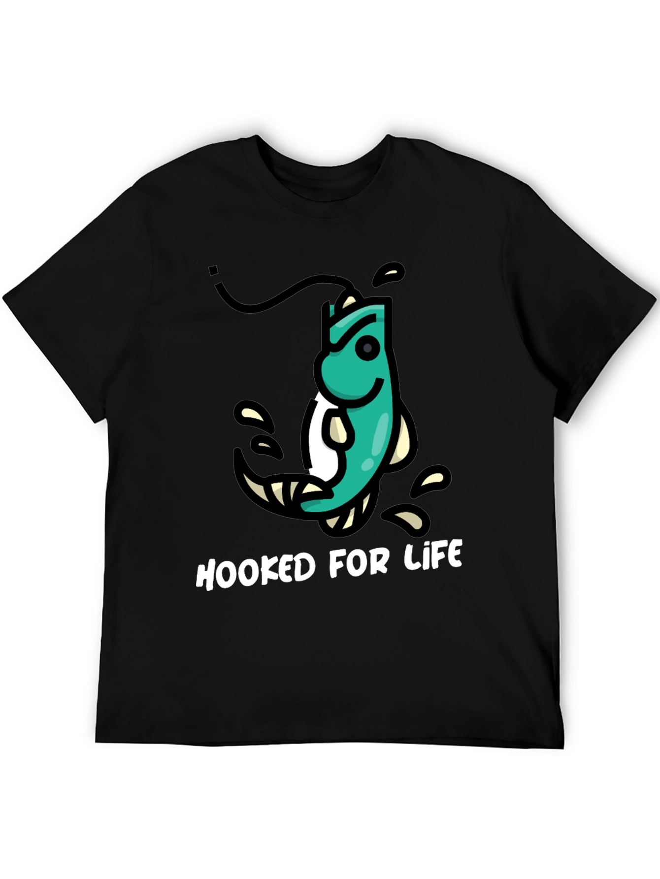 Hooked For Life Fishing T-Shirt - Black