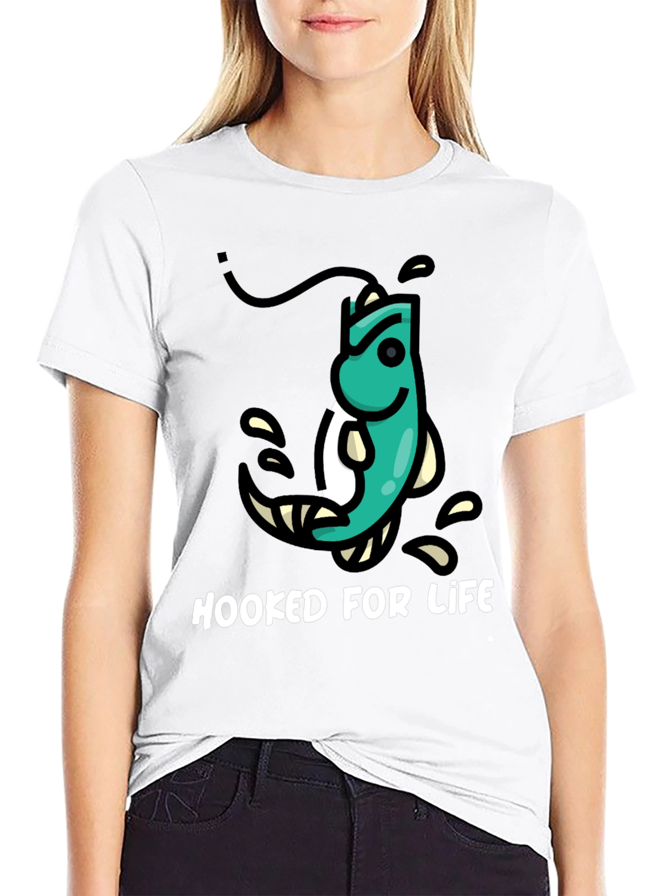 Hooked For Life Fishing T-Shirt - Black