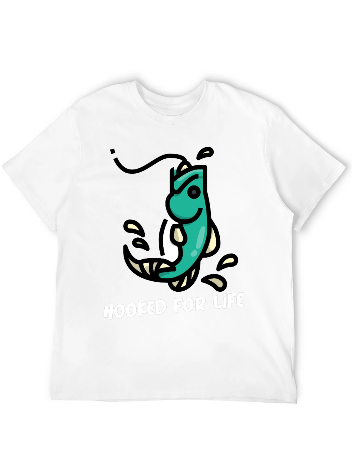 Hooked For Life Fishing T-Shirt - Black