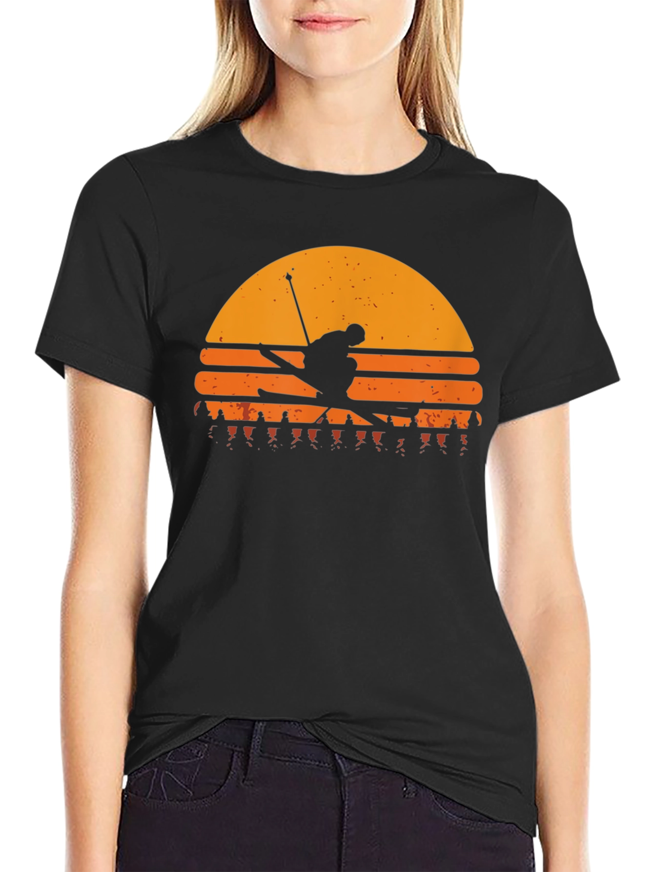 Retro Ski Sunset T-Shirt - Black Graphic Tee