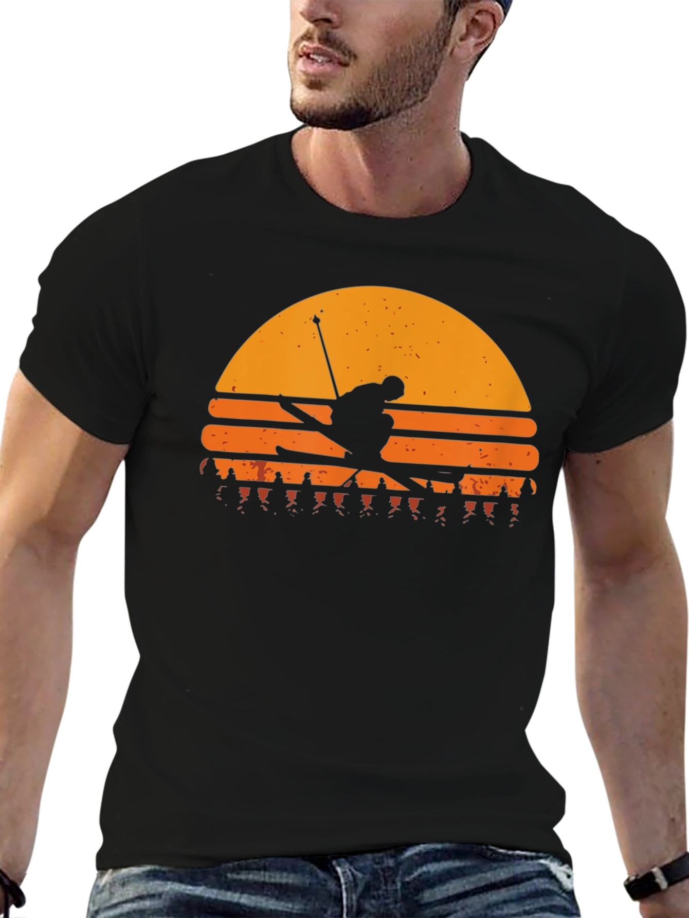 Retro Ski Sunset T-Shirt - Black Graphic Tee