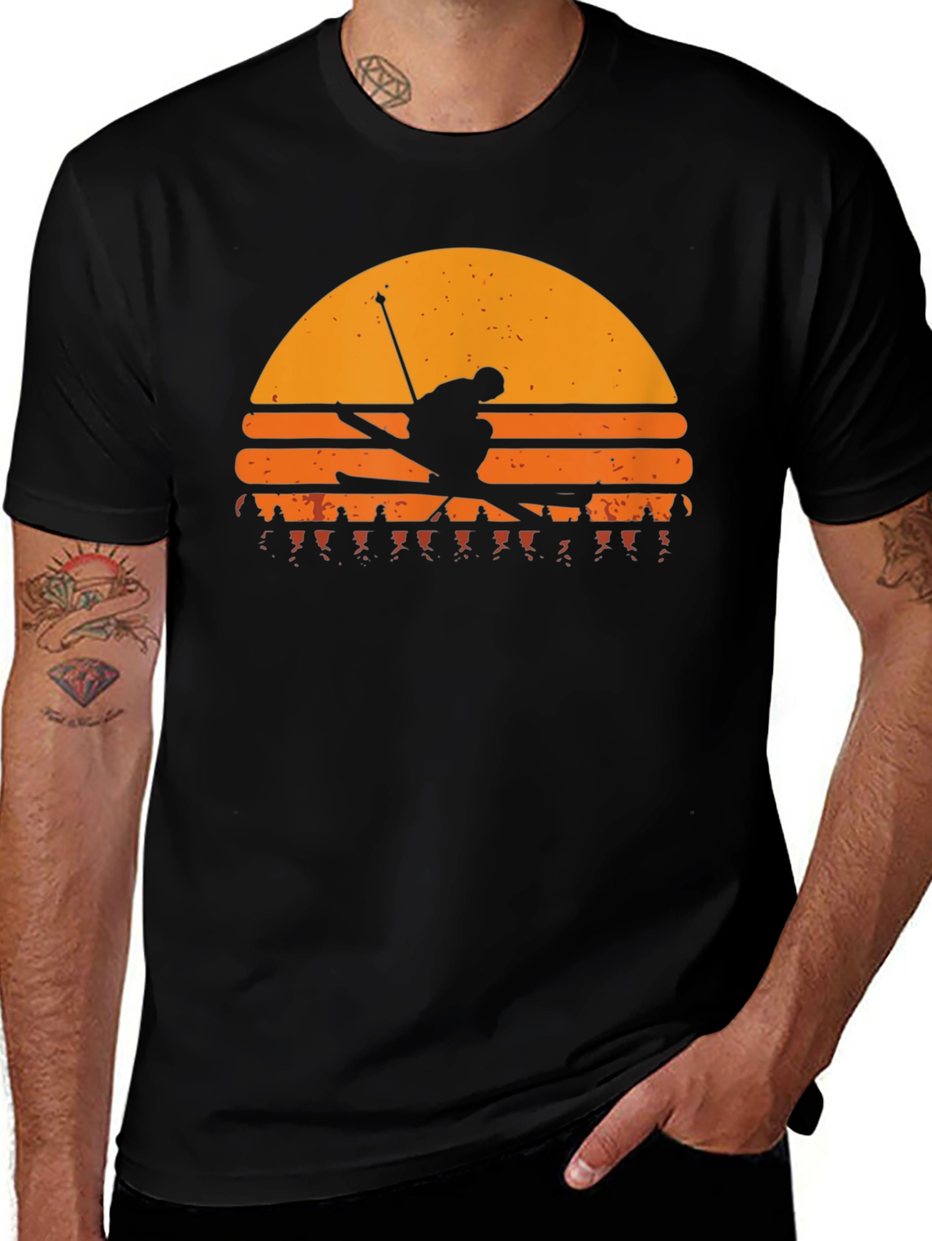 Retro Ski Sunset T-Shirt - Black Graphic Tee
