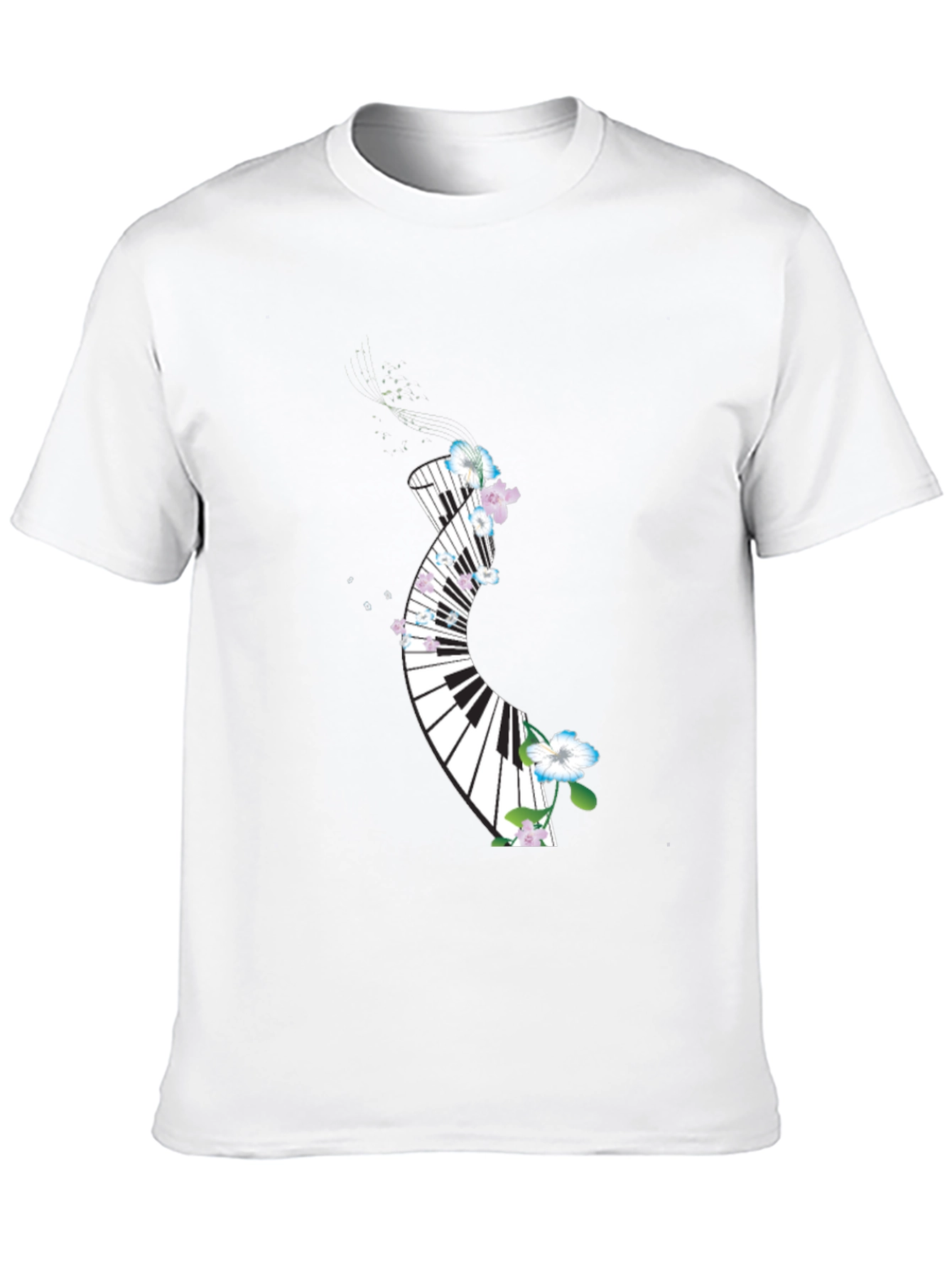 Floral Piano Keys Graphic Black T-Shirt