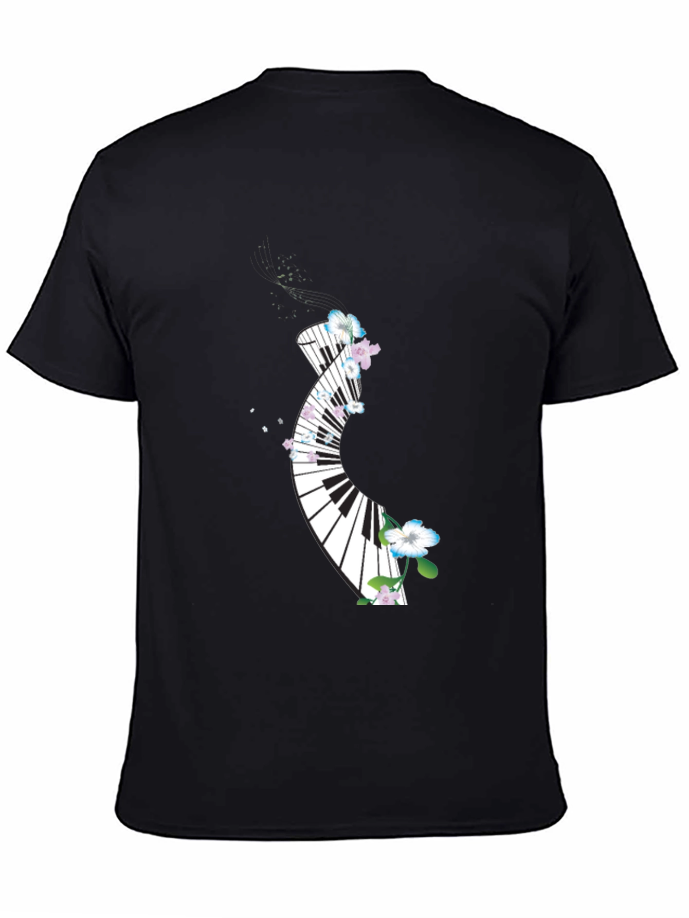 Floral Piano Keys Graphic Black T-Shirt