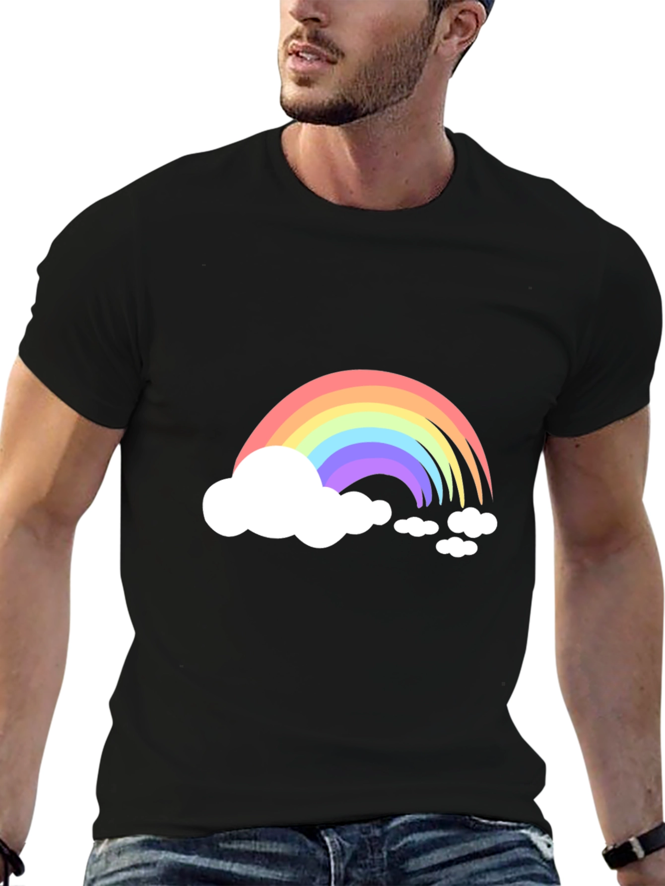 Rainbow Cloud Graphic Tee - Black Cotton Blend