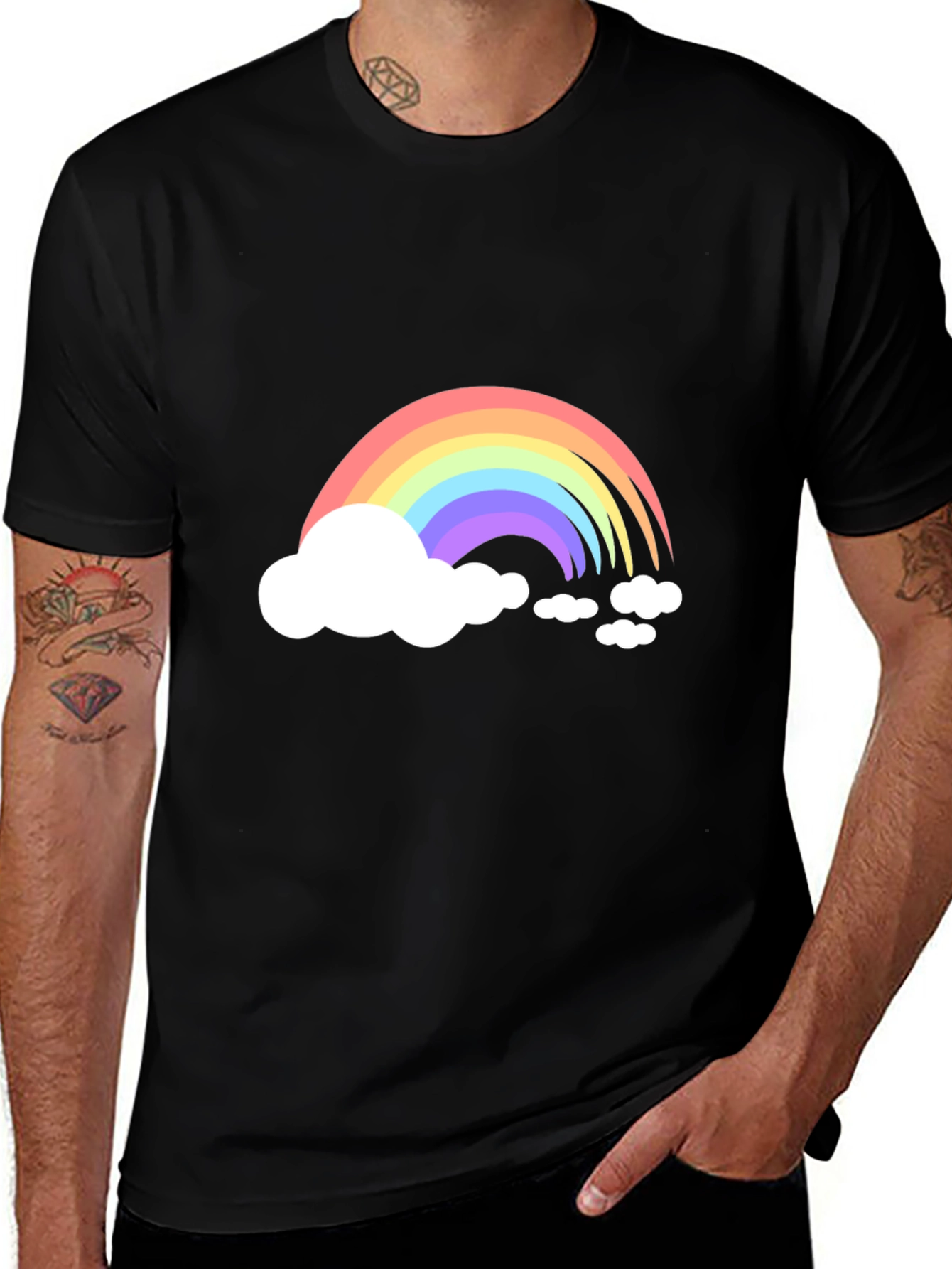 Rainbow Cloud Graphic Tee - Black Cotton Blend