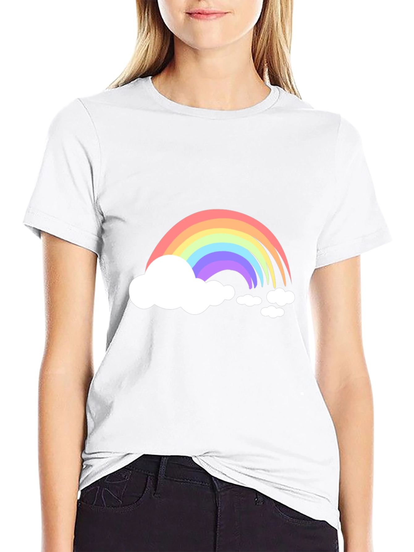 Rainbow Cloud Graphic Tee - Black Cotton Blend