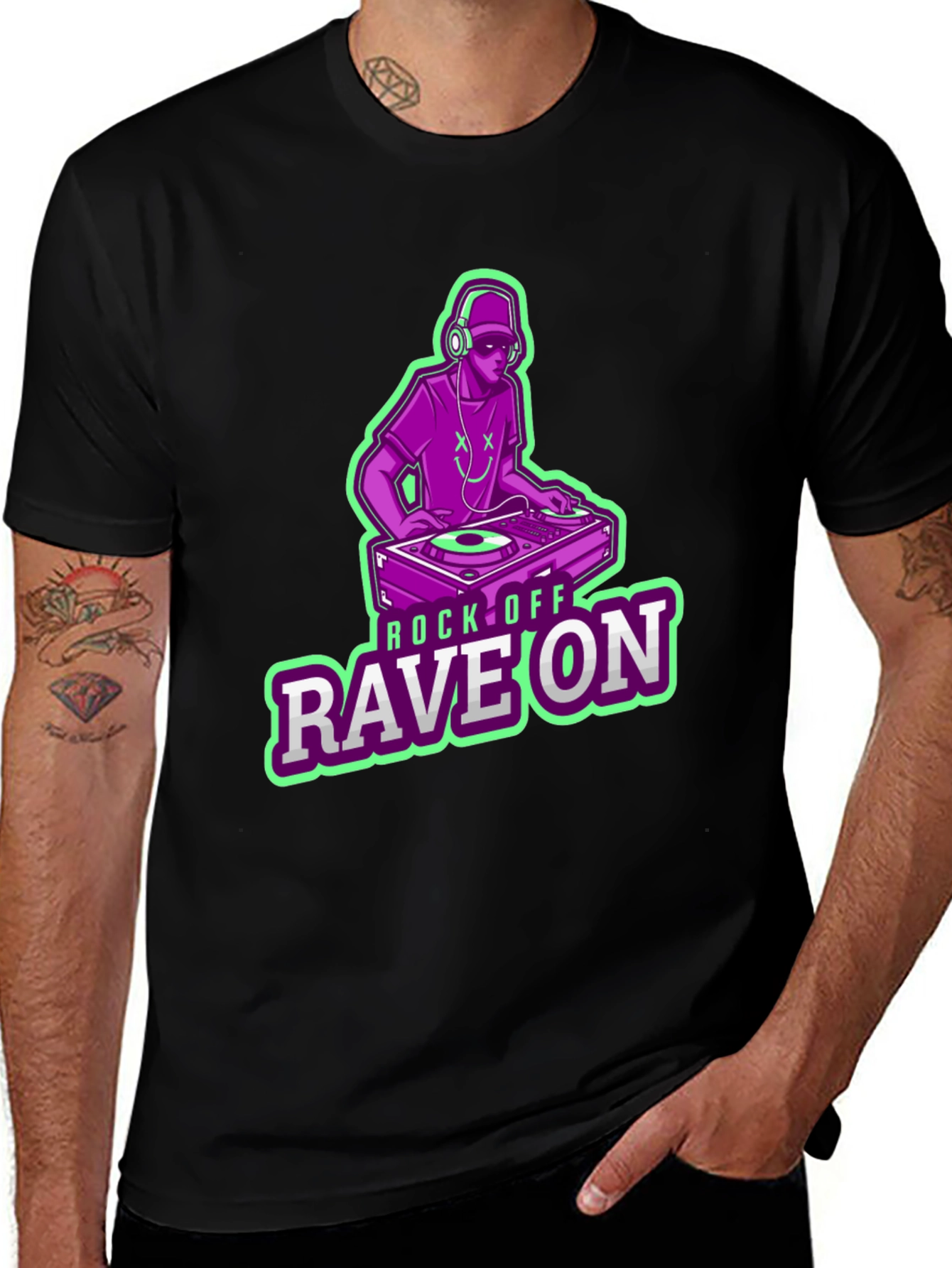 DJ Rave On Graphic Tee - Black Cotton T-Shirt