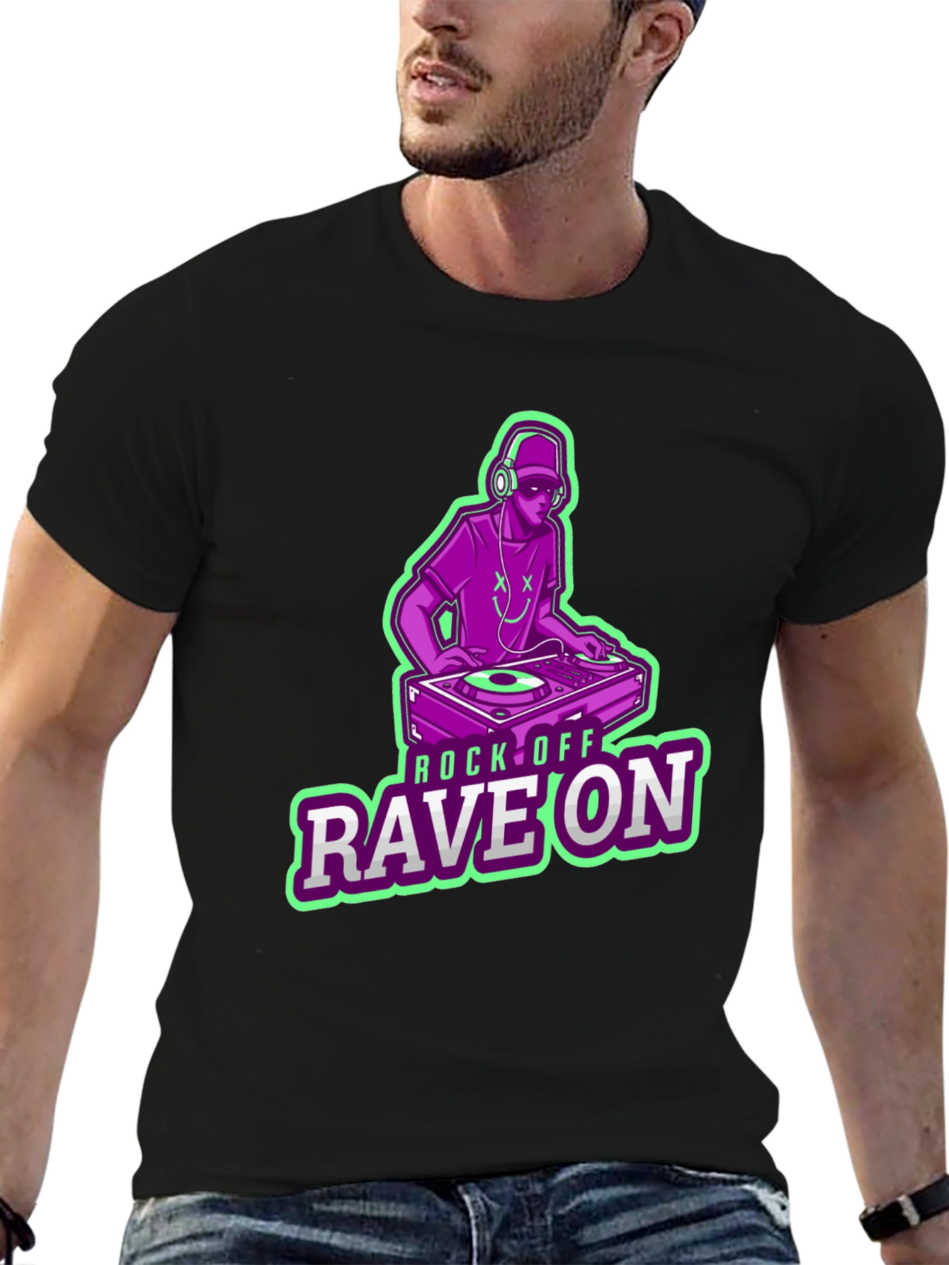 DJ Rave On Graphic Tee - Black Cotton T-Shirt