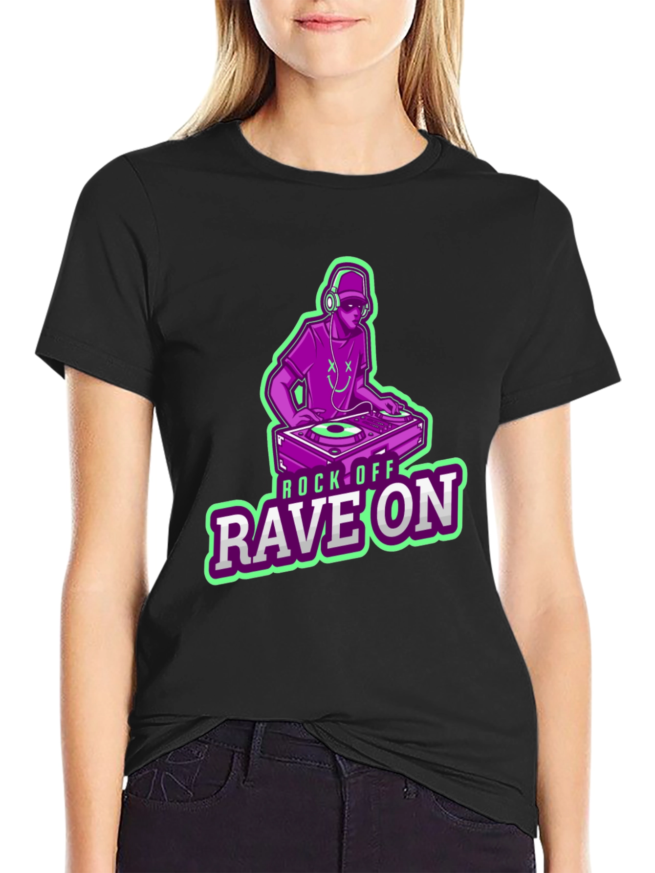 DJ Rave On Graphic Tee - Black Cotton T-Shirt