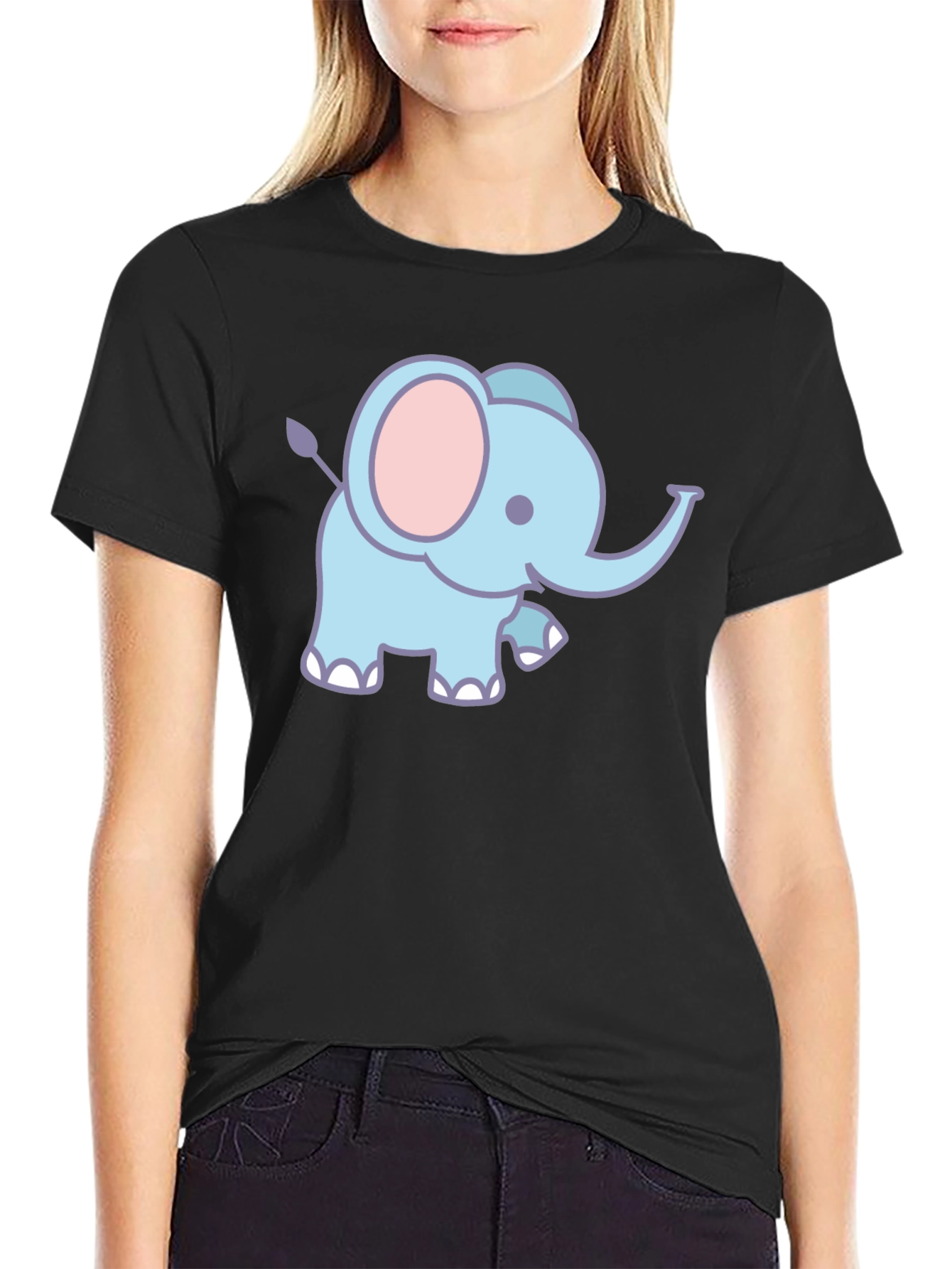 Cute Elephant Graphic T-Shirt - Black