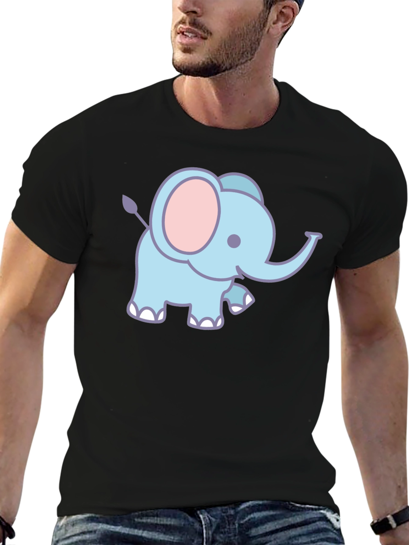 Cute Elephant Graphic T-Shirt - Black