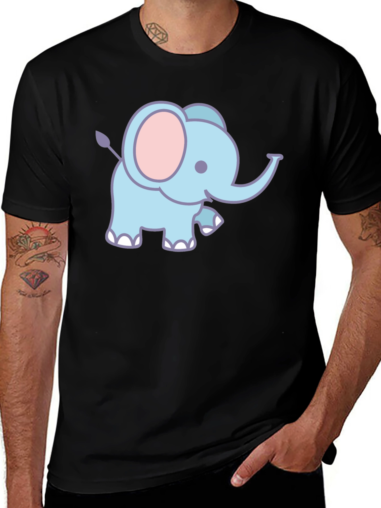 Cute Elephant Graphic T-Shirt - Black